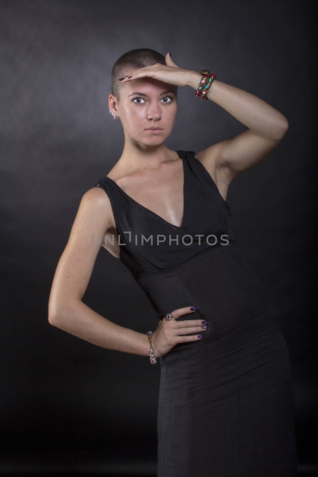 exotic woman with short hair, beauty style portrait