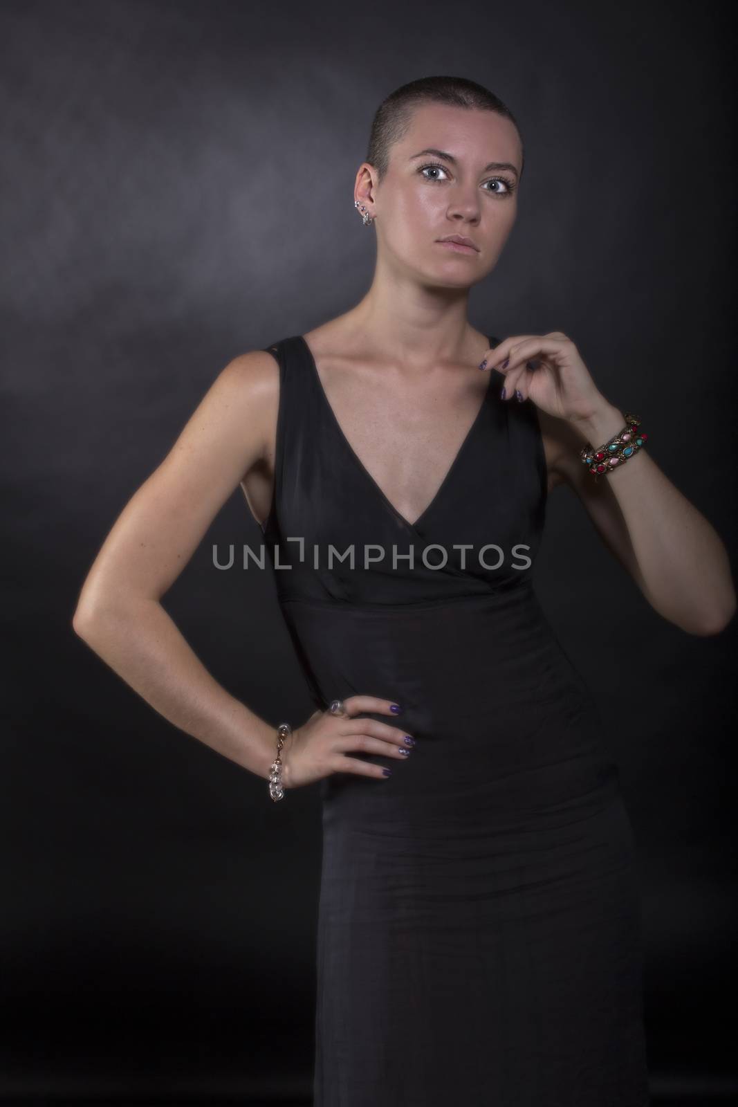 exotic woman with short hair, beauty style portrait