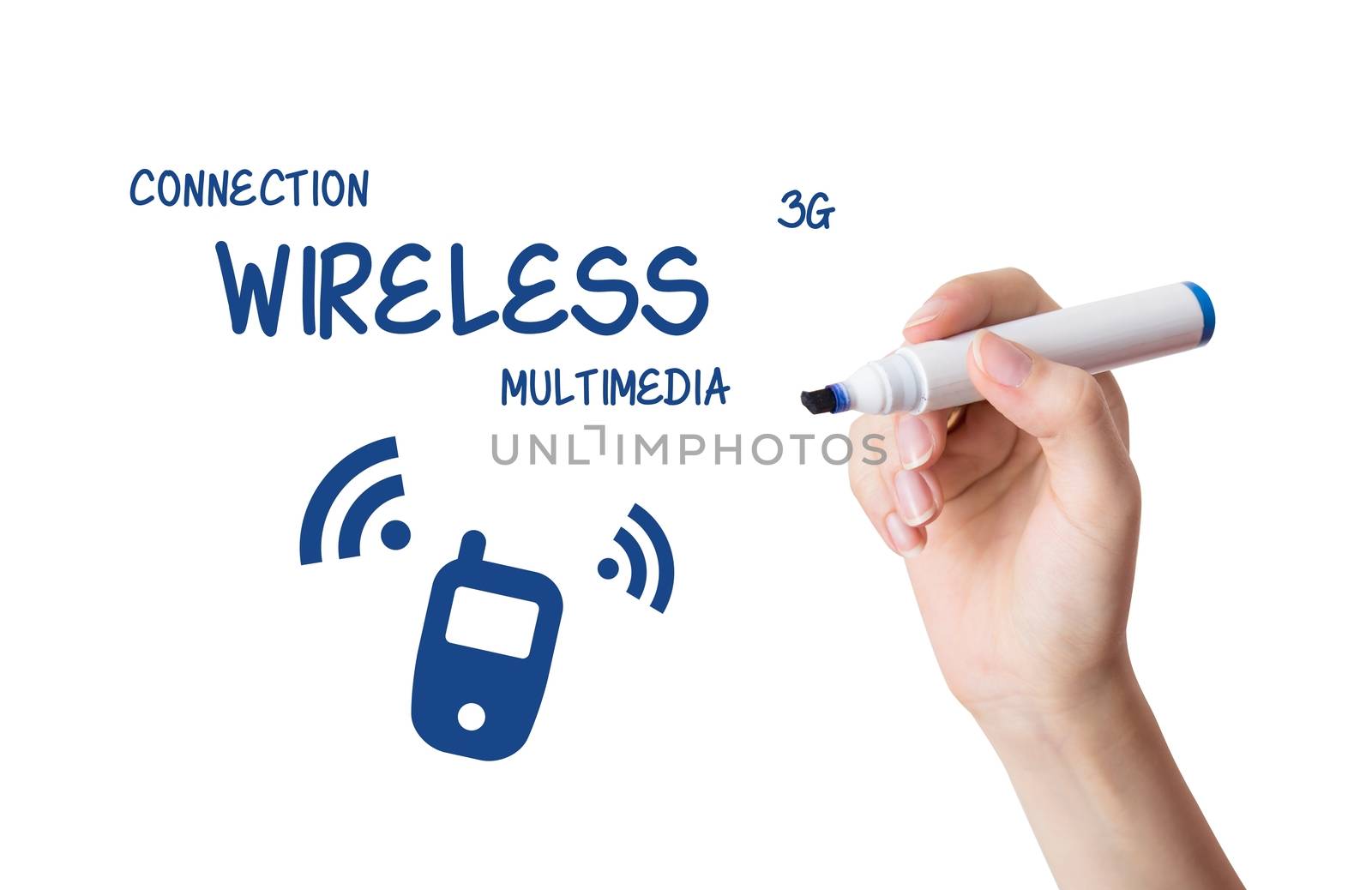 Woman drawing wireless multimedia content on virtual board by simpson33