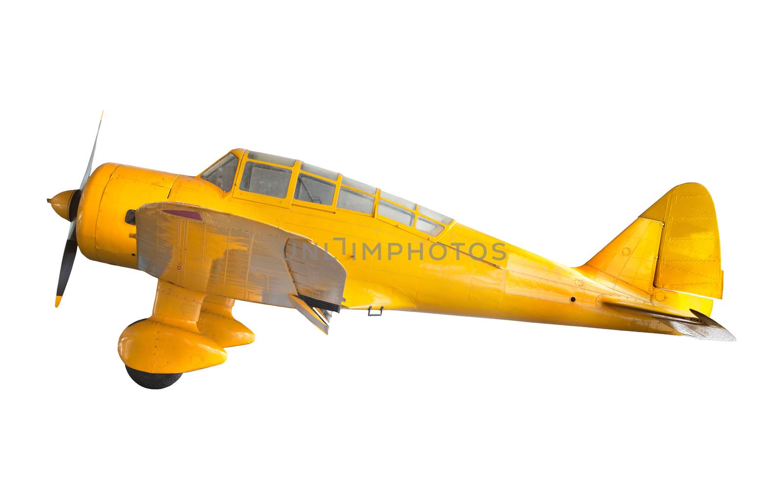 old classic yellow plane isolated white background