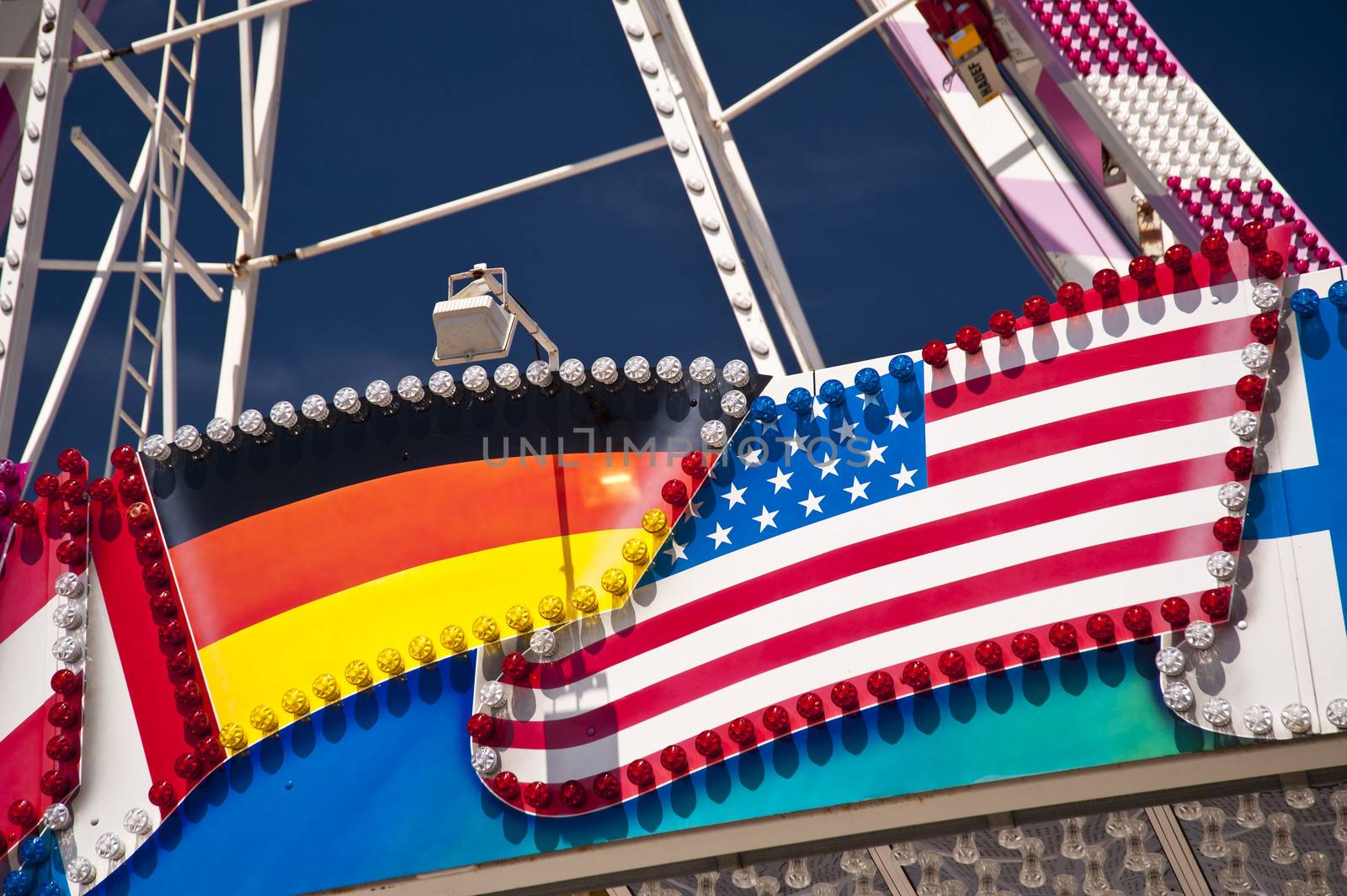 German an american Flag on a Giant Wheel