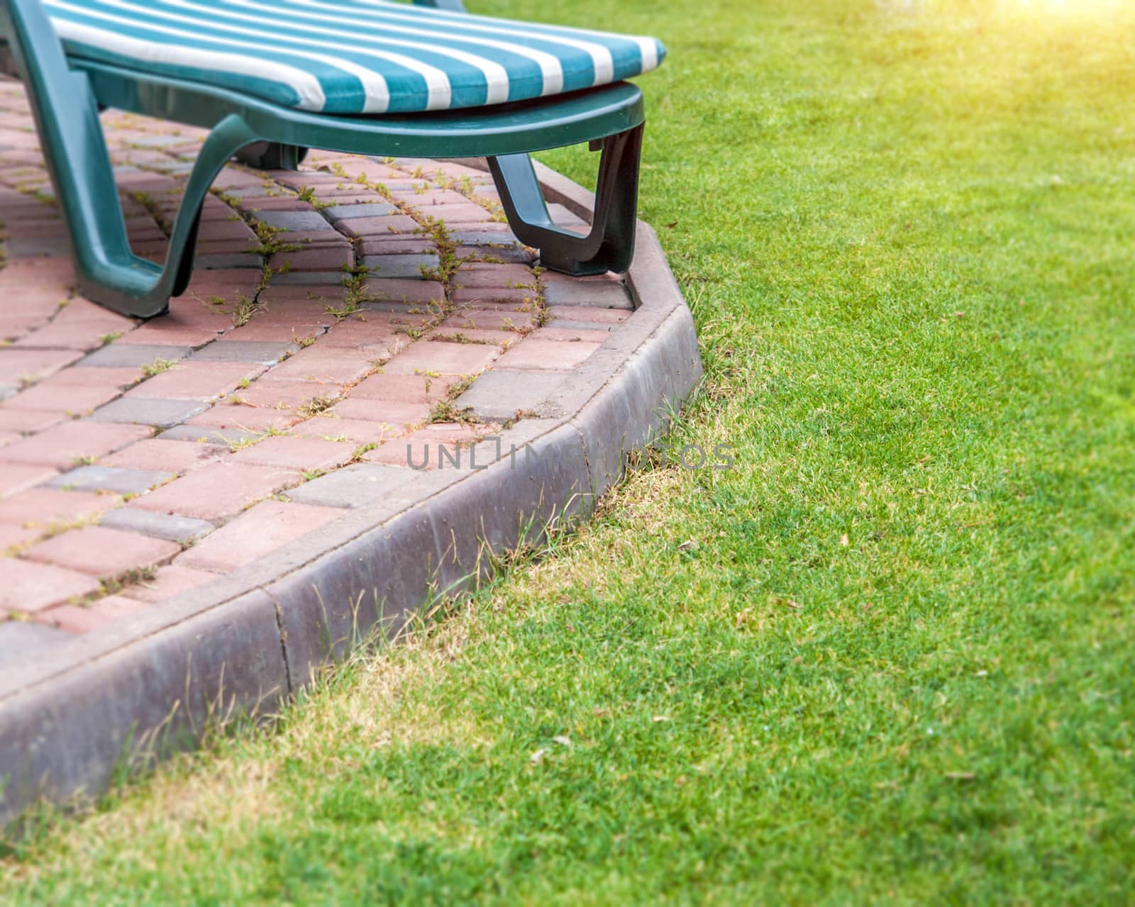 Beautiful park garden in summer and a path of stones