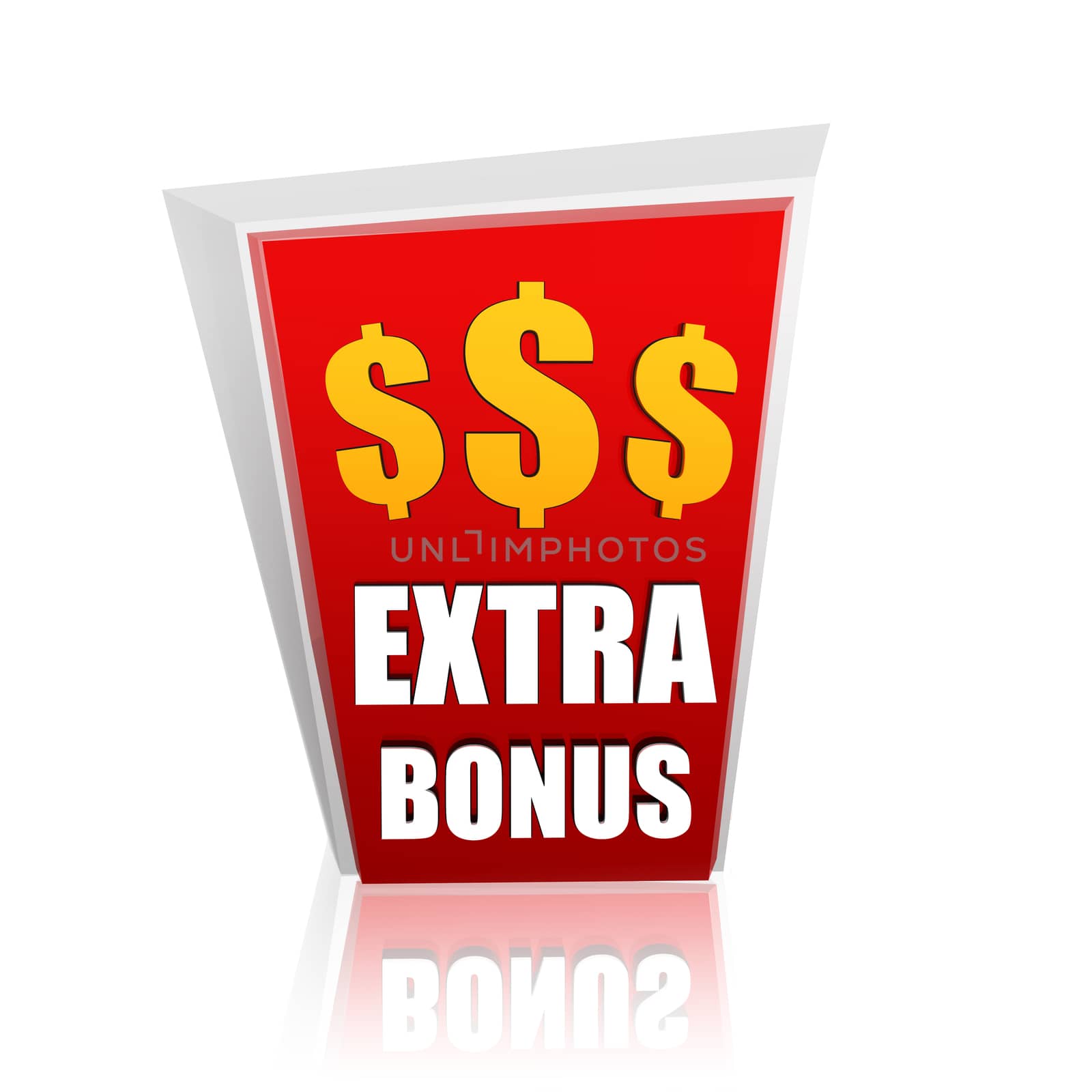 extra bonus - 3d red banner with white text and yellow dollars symbols, business concept