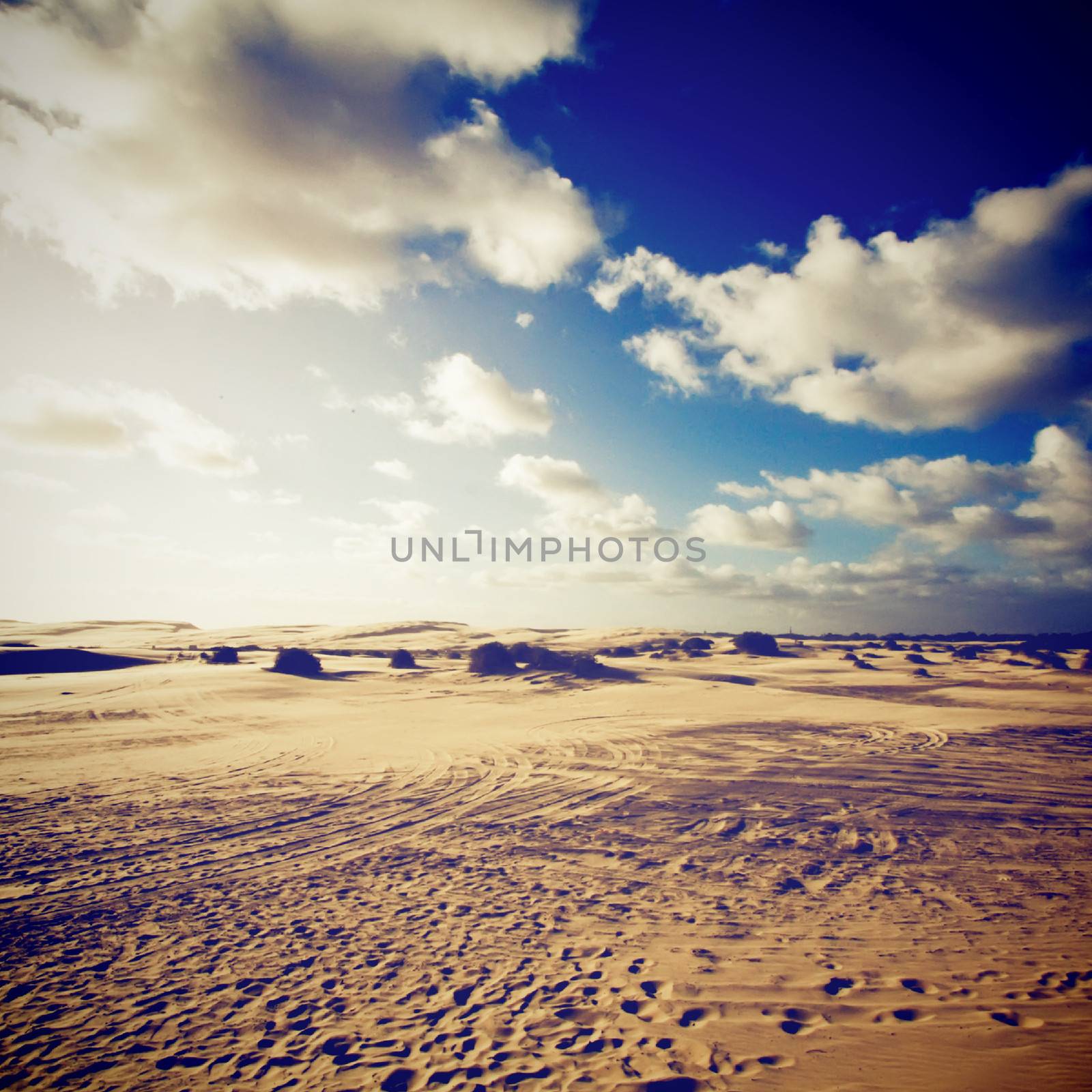 Landscape of dessert with blue sky, retro filter effect