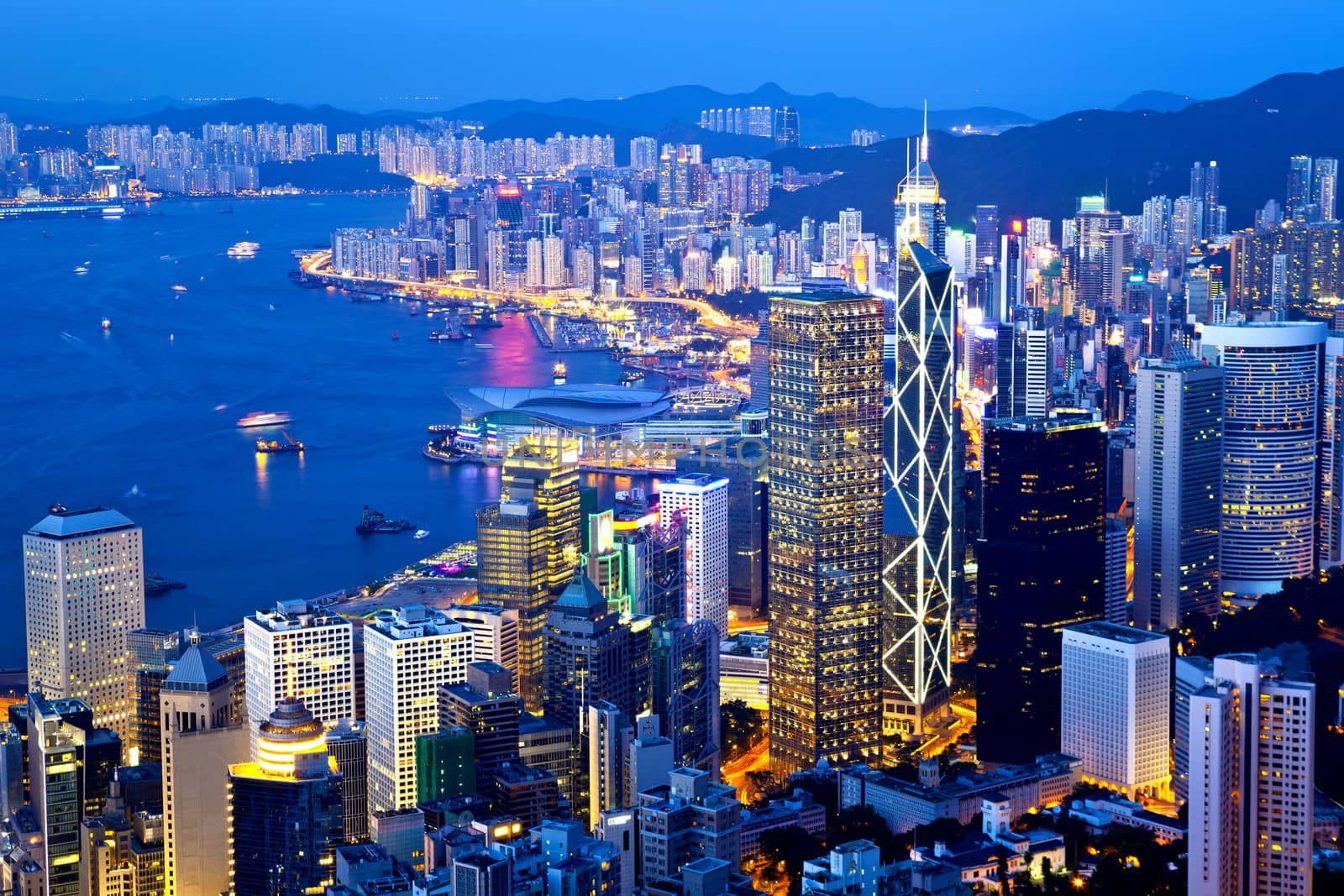 Hong Kong city night view at peak