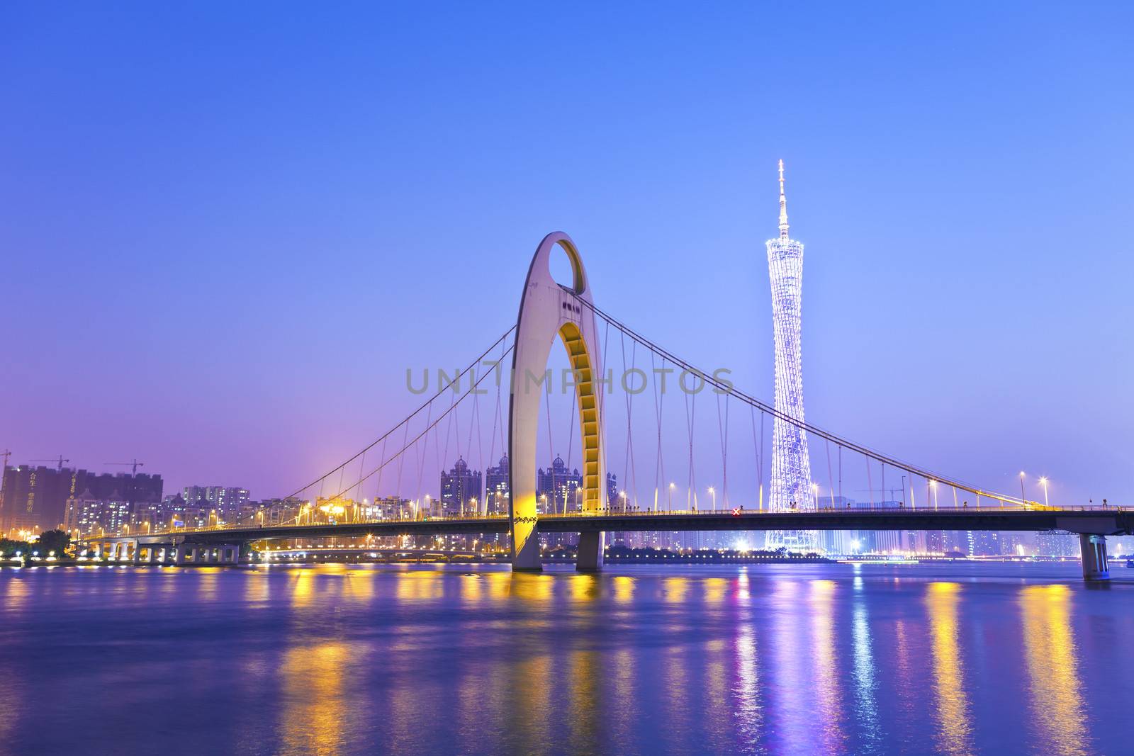 Guangzhou bridge at night in China by kawing921