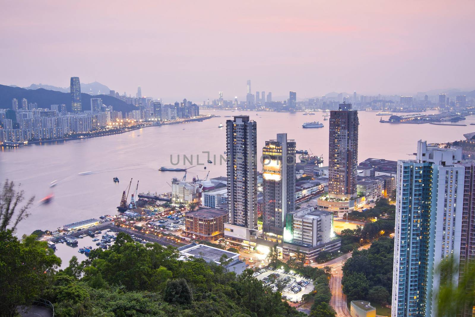 Sunset in Hong Kong city