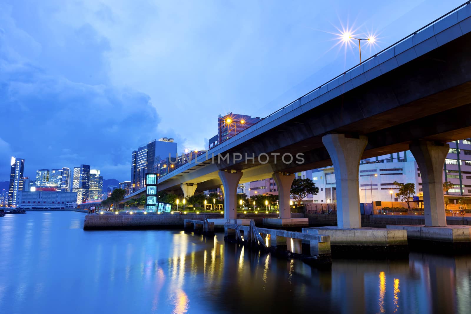 Bridge at sunset in Hong Kong