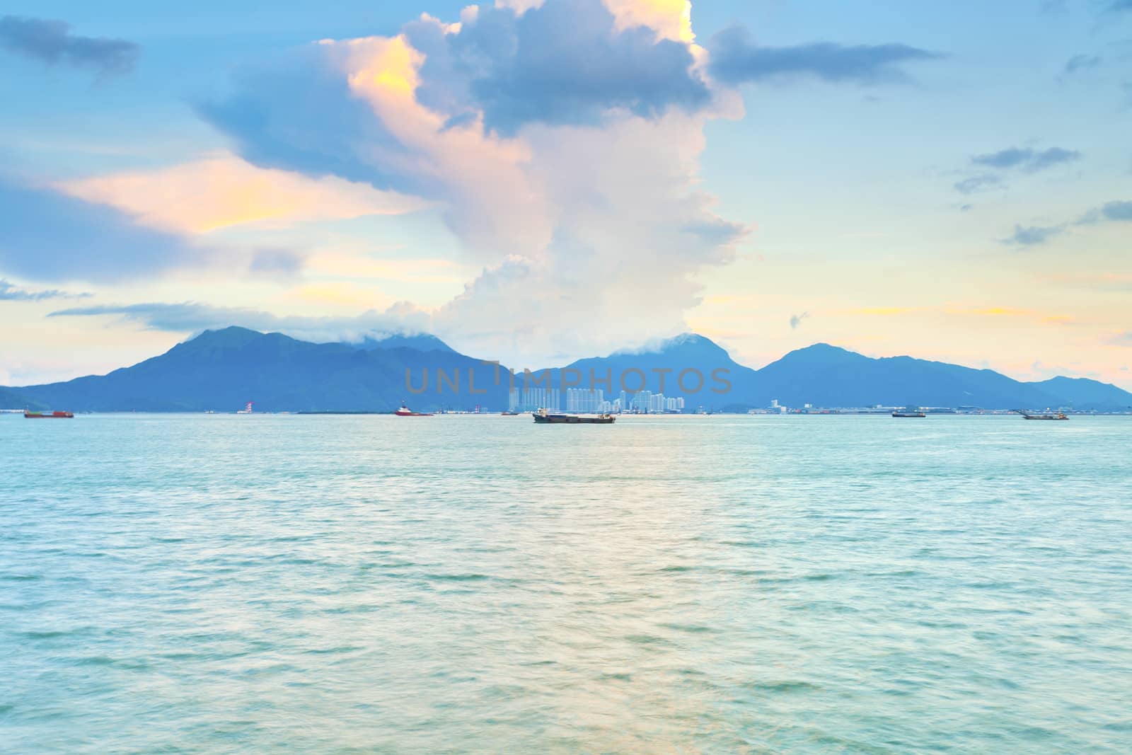 Sunset along coast in Hong Kong