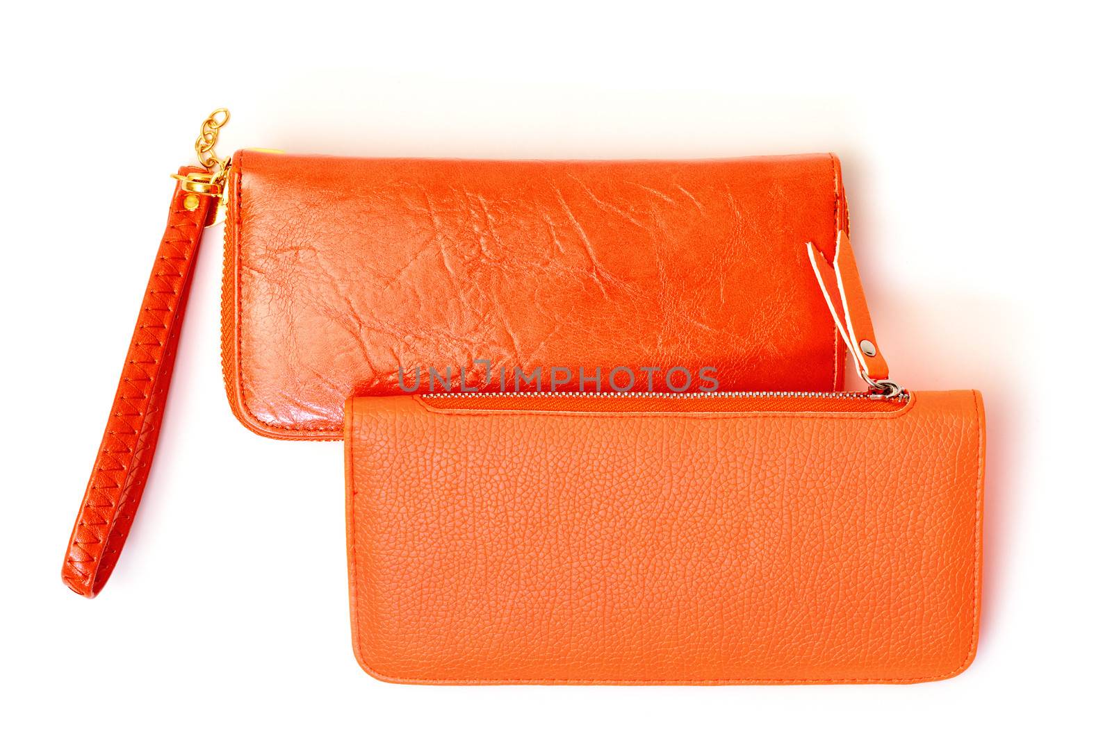 New Orange Leather Wallets on white background