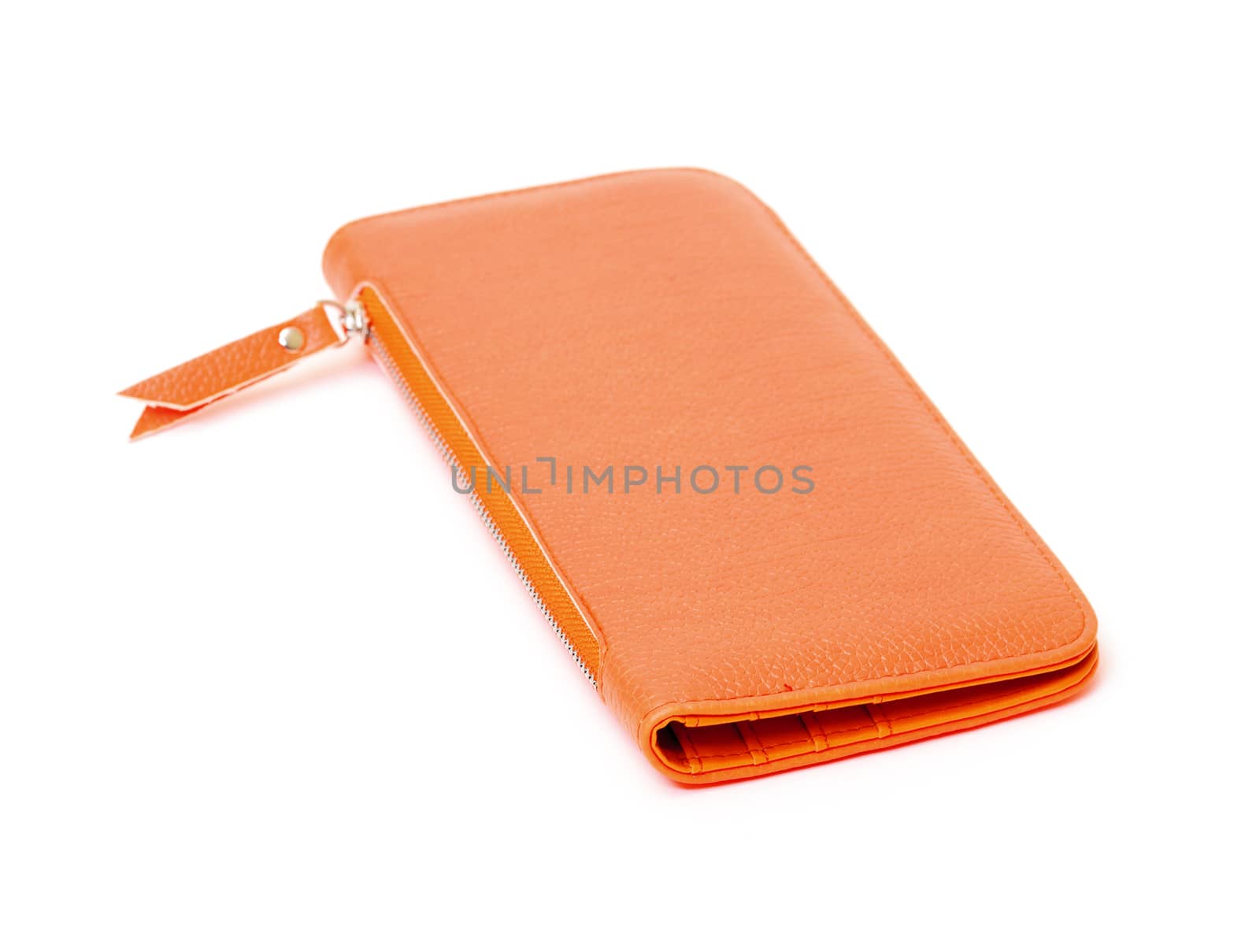 New Orange Leather Wallet on white background