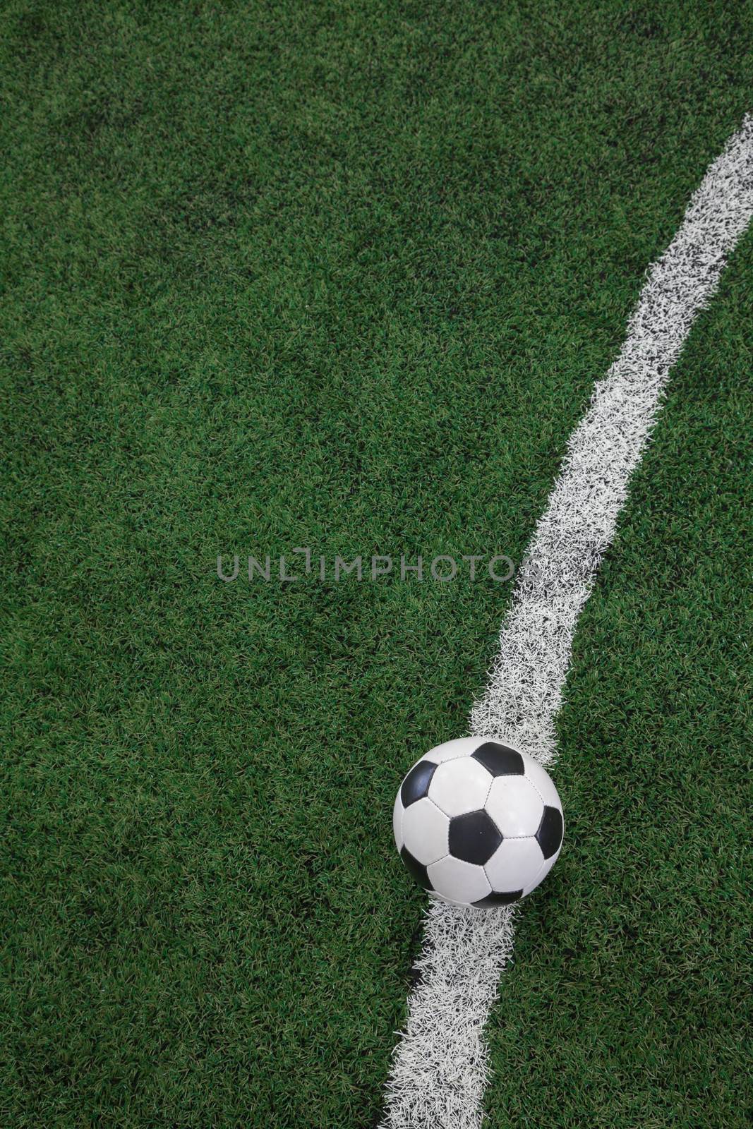 Soccer field with soccer ball and line