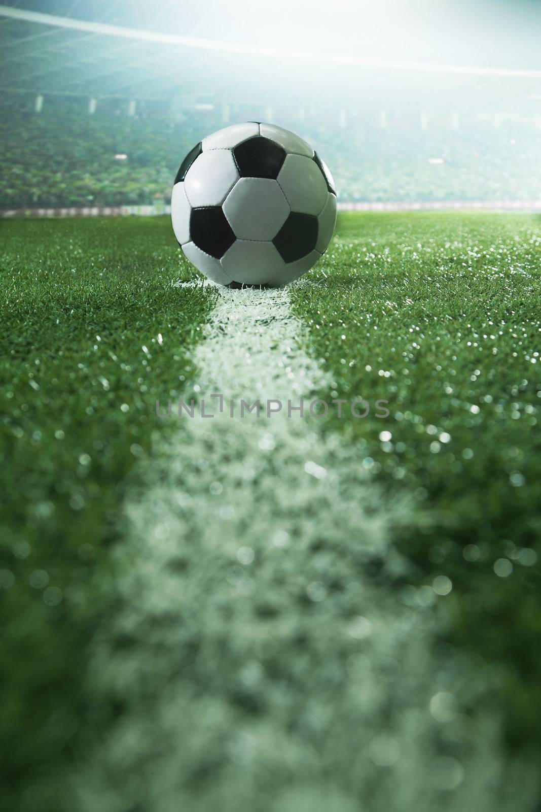 Soccer field with soccer ball and line, side view by XiXinXing