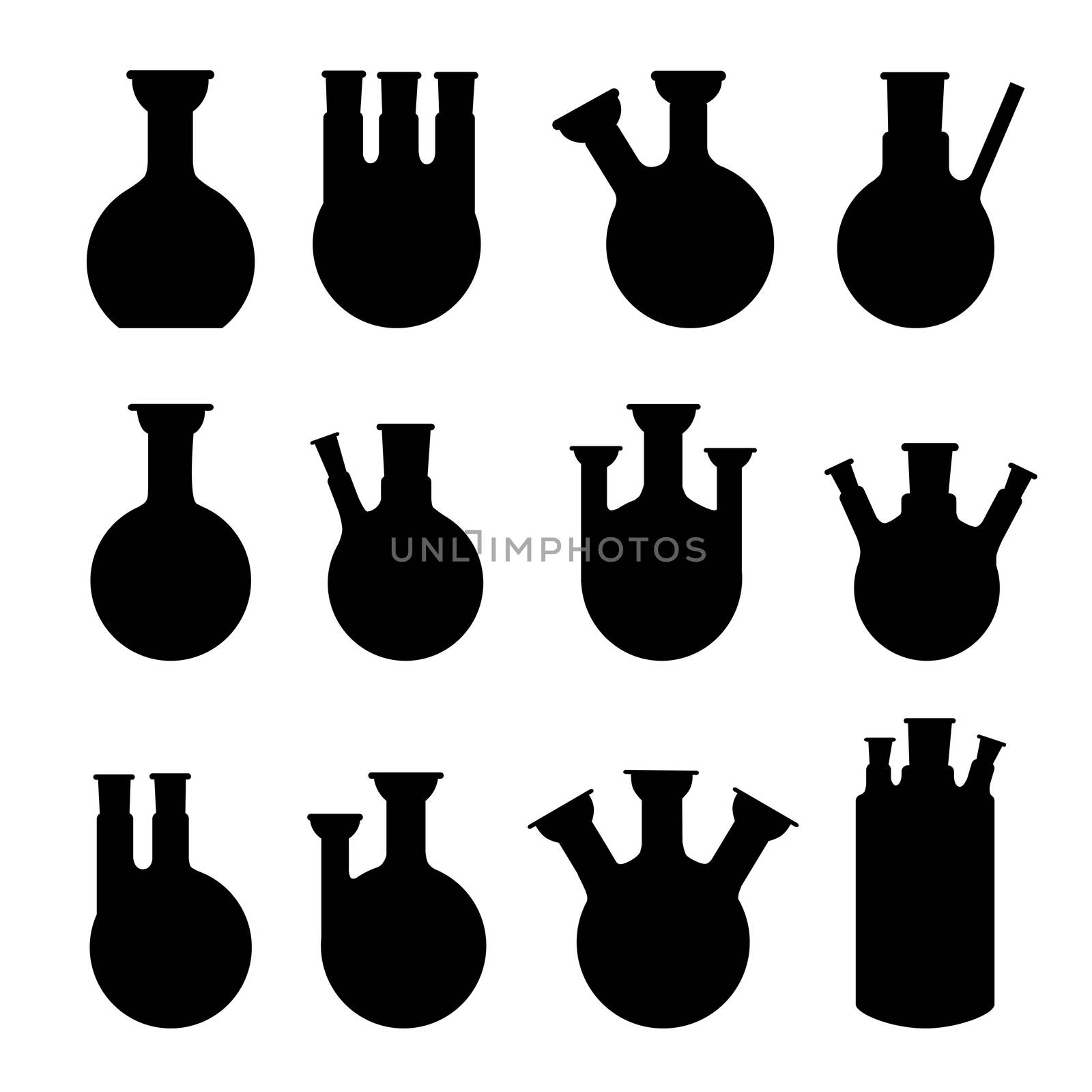 Chemistry lab glasses silhouettes collection isolated on white