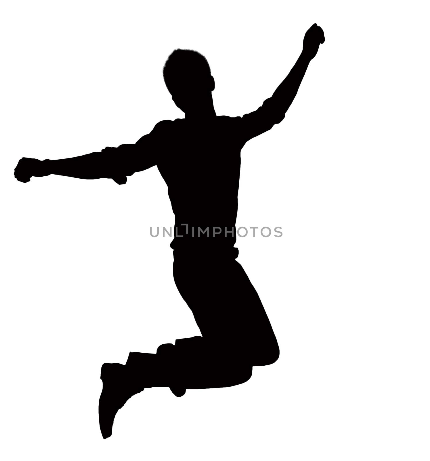 Silhouette of businessman jumping, mid-air. by XiXinXing