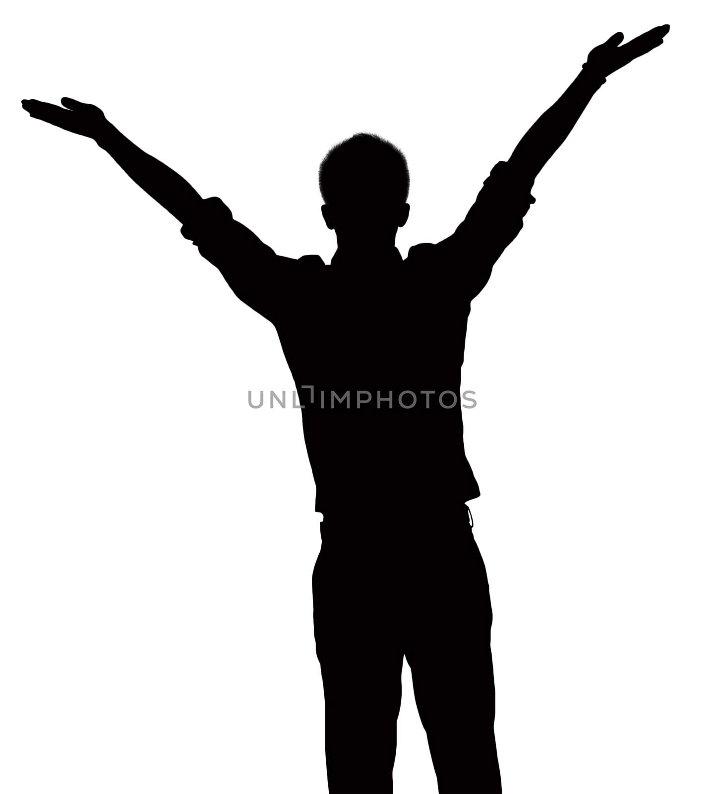 Silhouette of businessman with arms raised. by XiXinXing