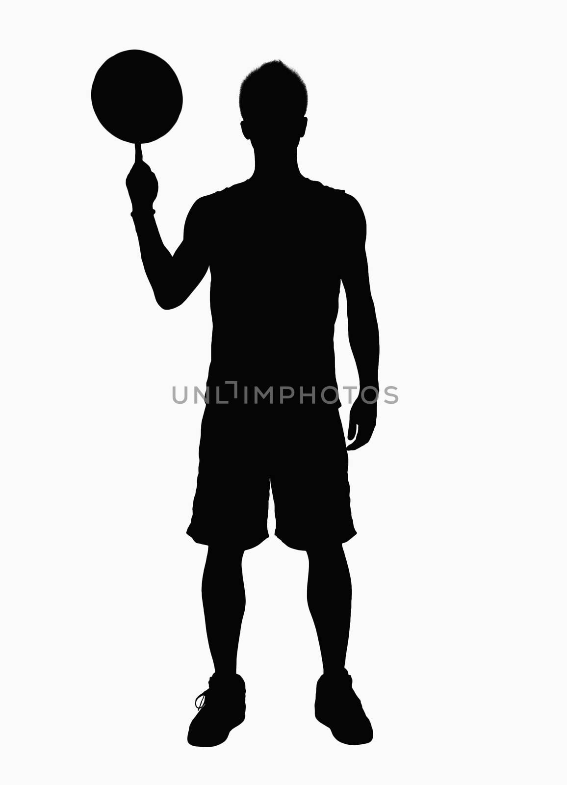 Silhouette of basketball player spinning basketball on finger. by XiXinXing