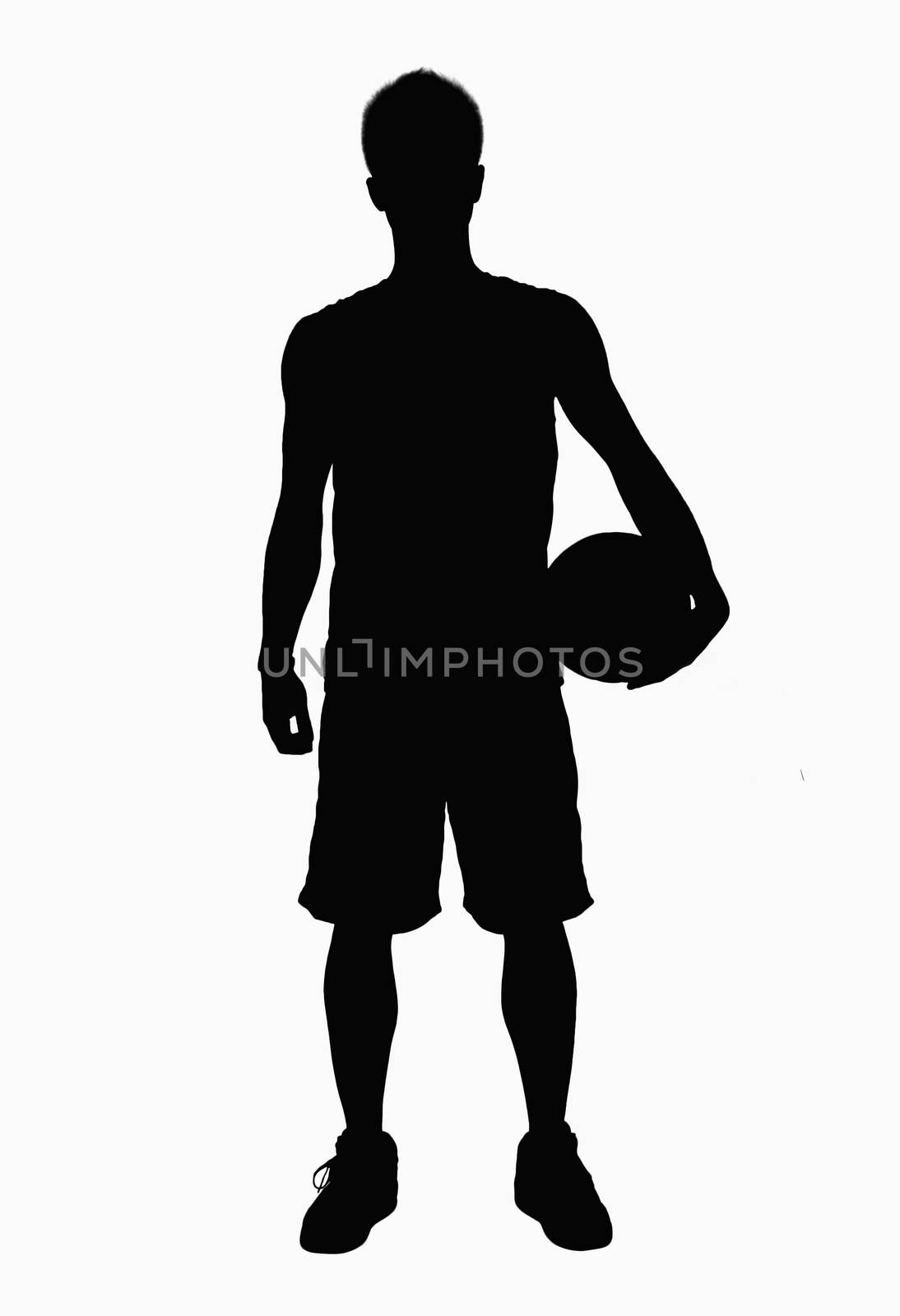 Silhouette of basketball player holding ball. by XiXinXing