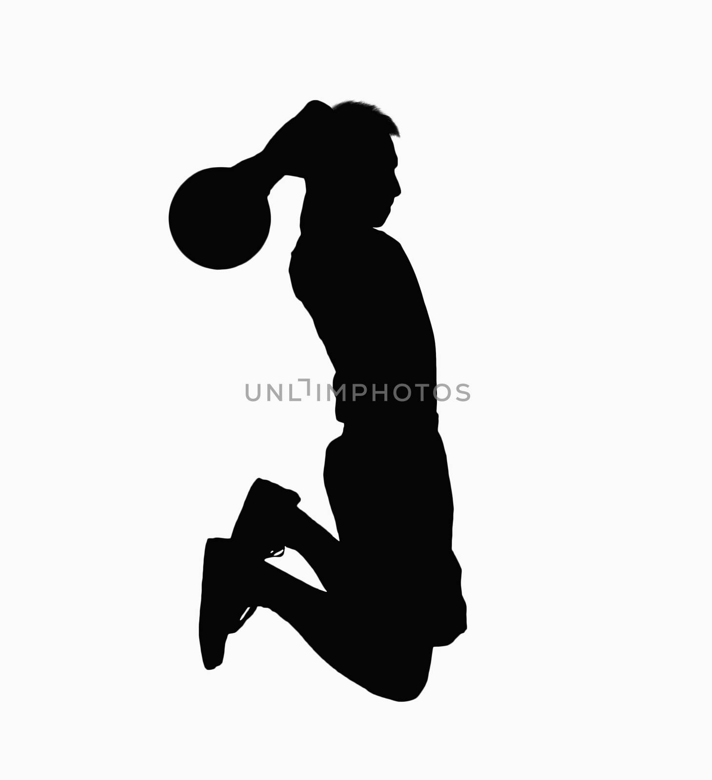 Silhouette of basketball player jumping with ball. by XiXinXing