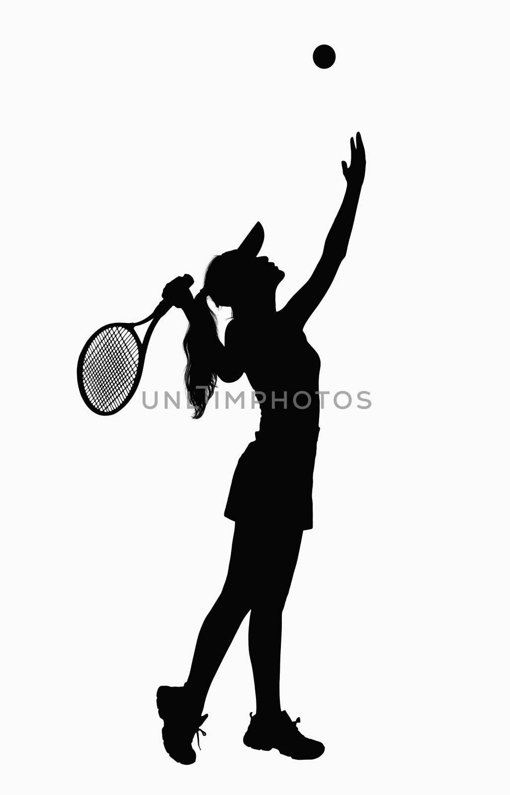 Silhouette of woman with tennis racket, serving. by XiXinXing