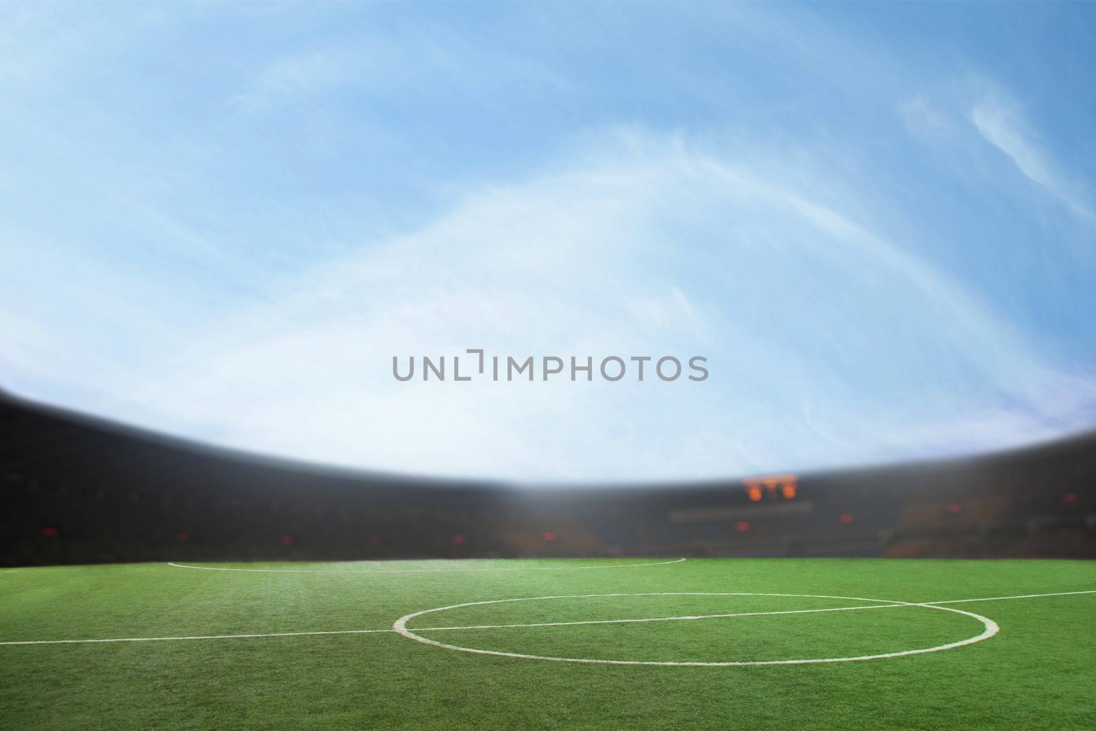 Digital composit of soccer field and blue sky by XiXinXing