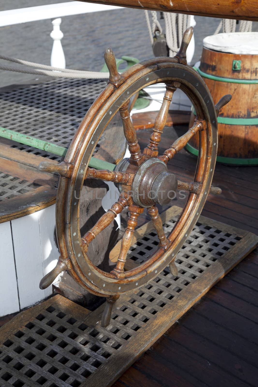 Rudder with settle in background on a yacht 