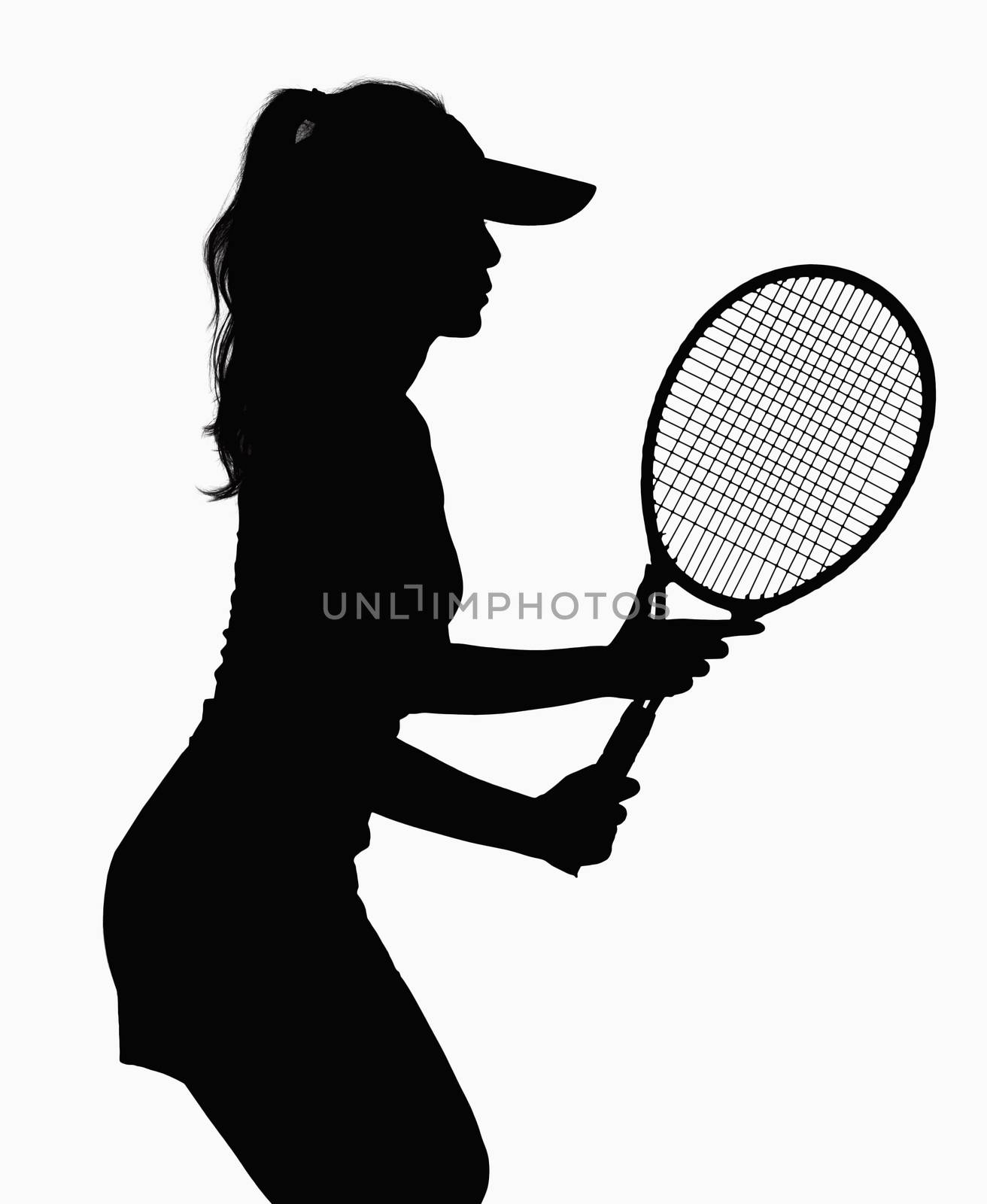 Silhouette of woman with tennis racket. by XiXinXing