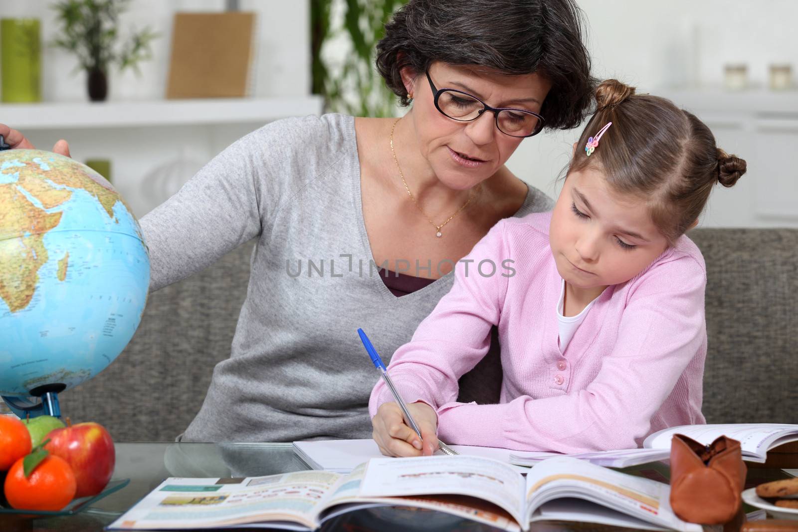 Mother teaching daughter