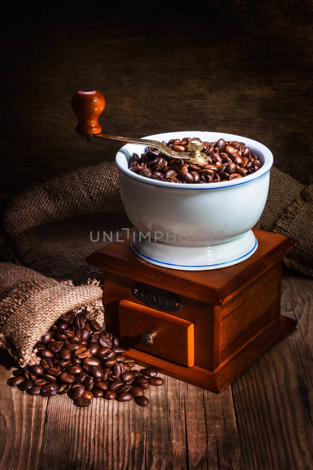 grinder and other accessories for the coffee in an old-style