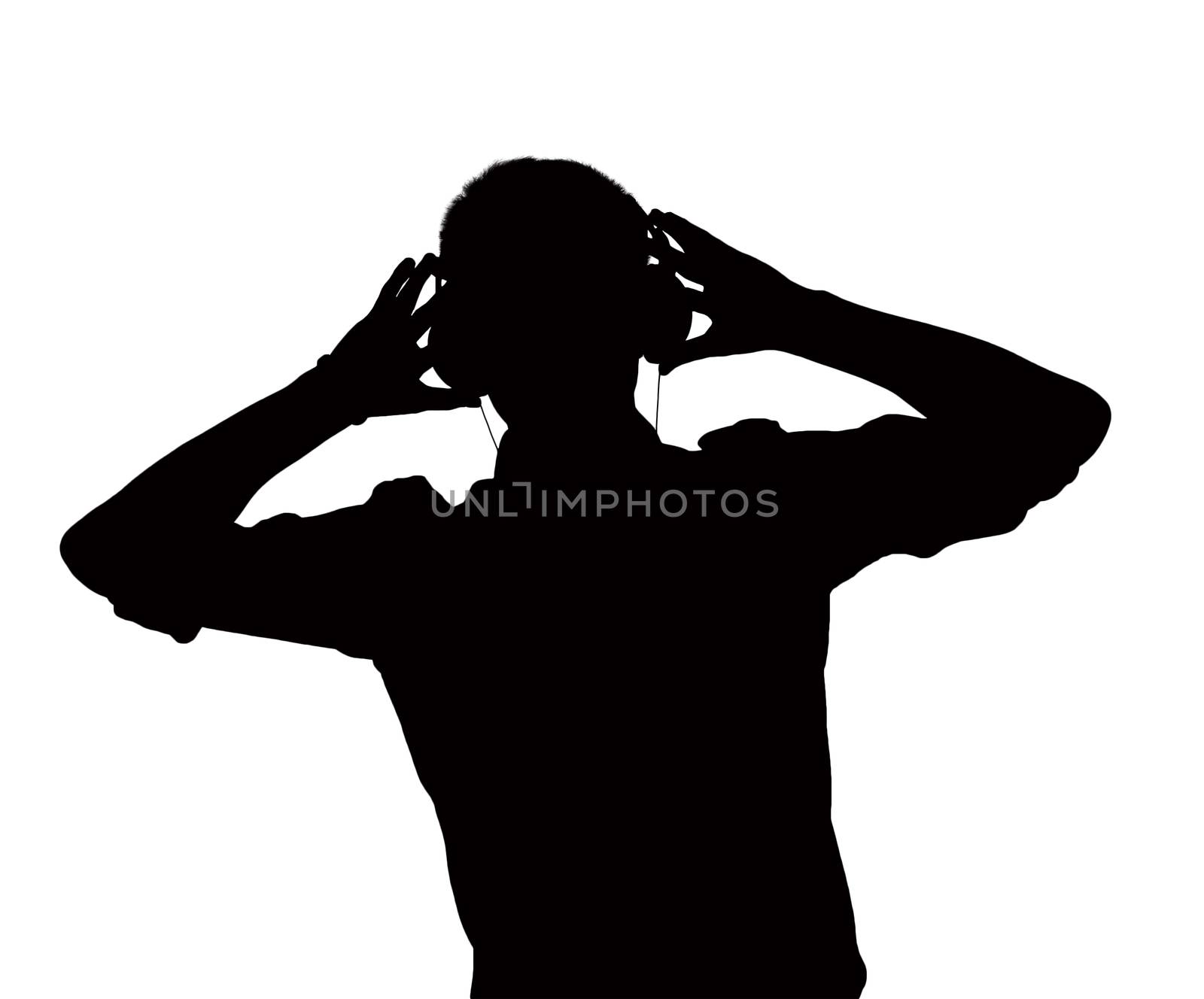 Silhouette of man listening to headphones.  by XiXinXing