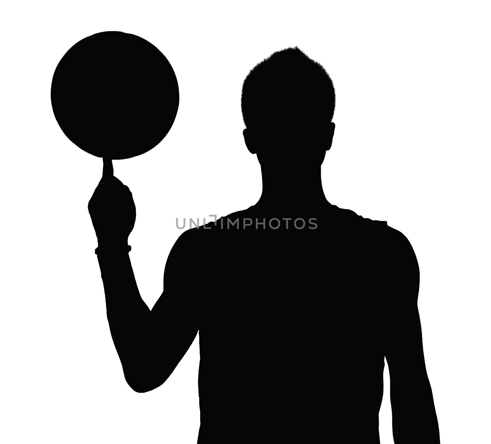 Silhouette of basketball player spinning basketball on finger. by XiXinXing