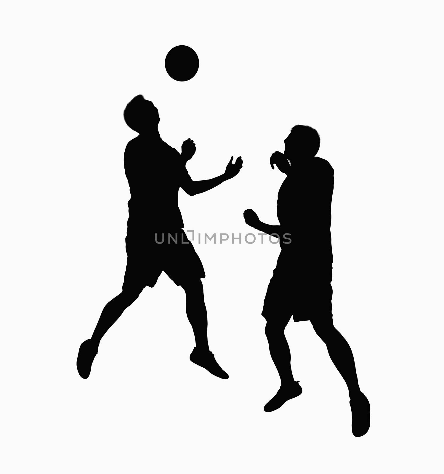 Silhouette of two soccer players fighting for ball. by XiXinXing