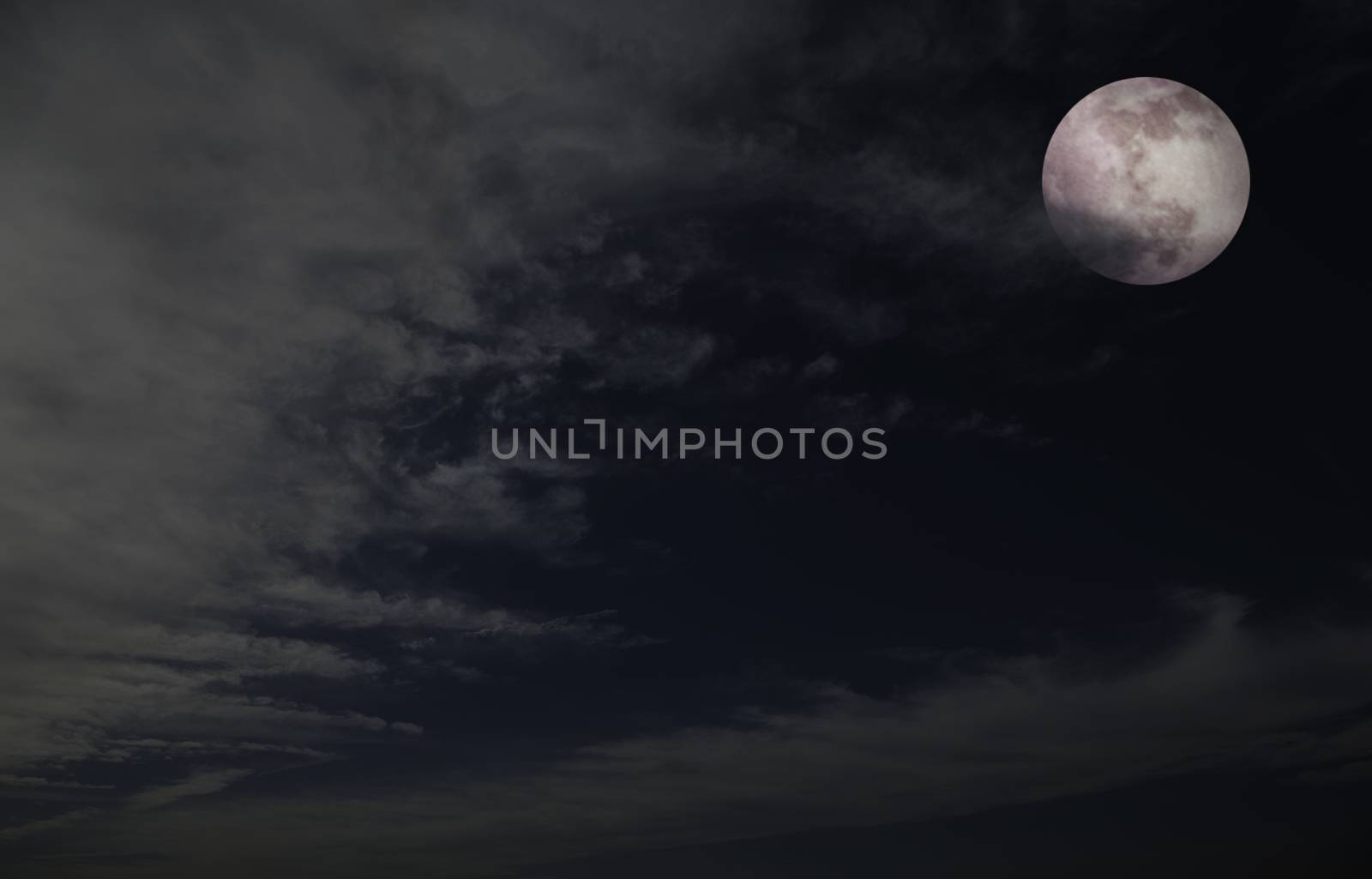 Full moon in night sky with clouds. by XiXinXing