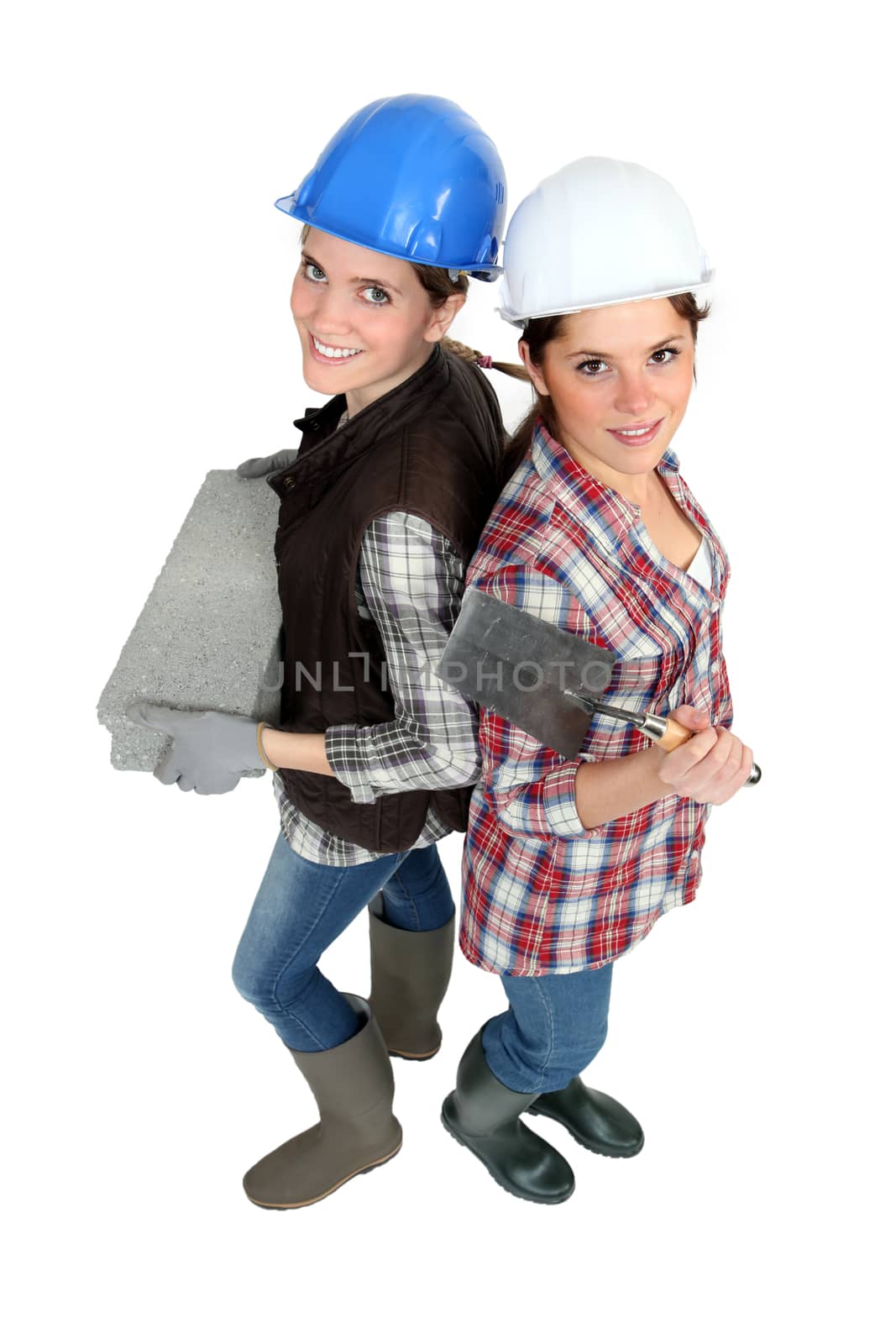 Two female bricklayers