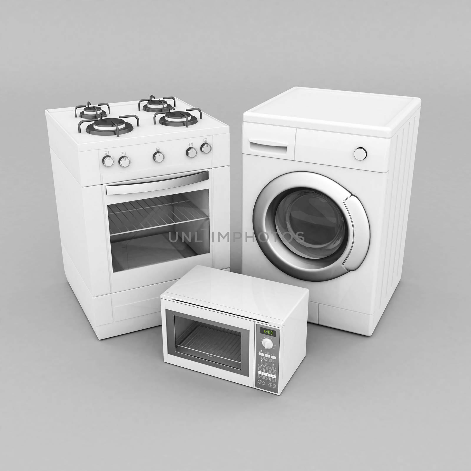 picture of household appliances on a gray background