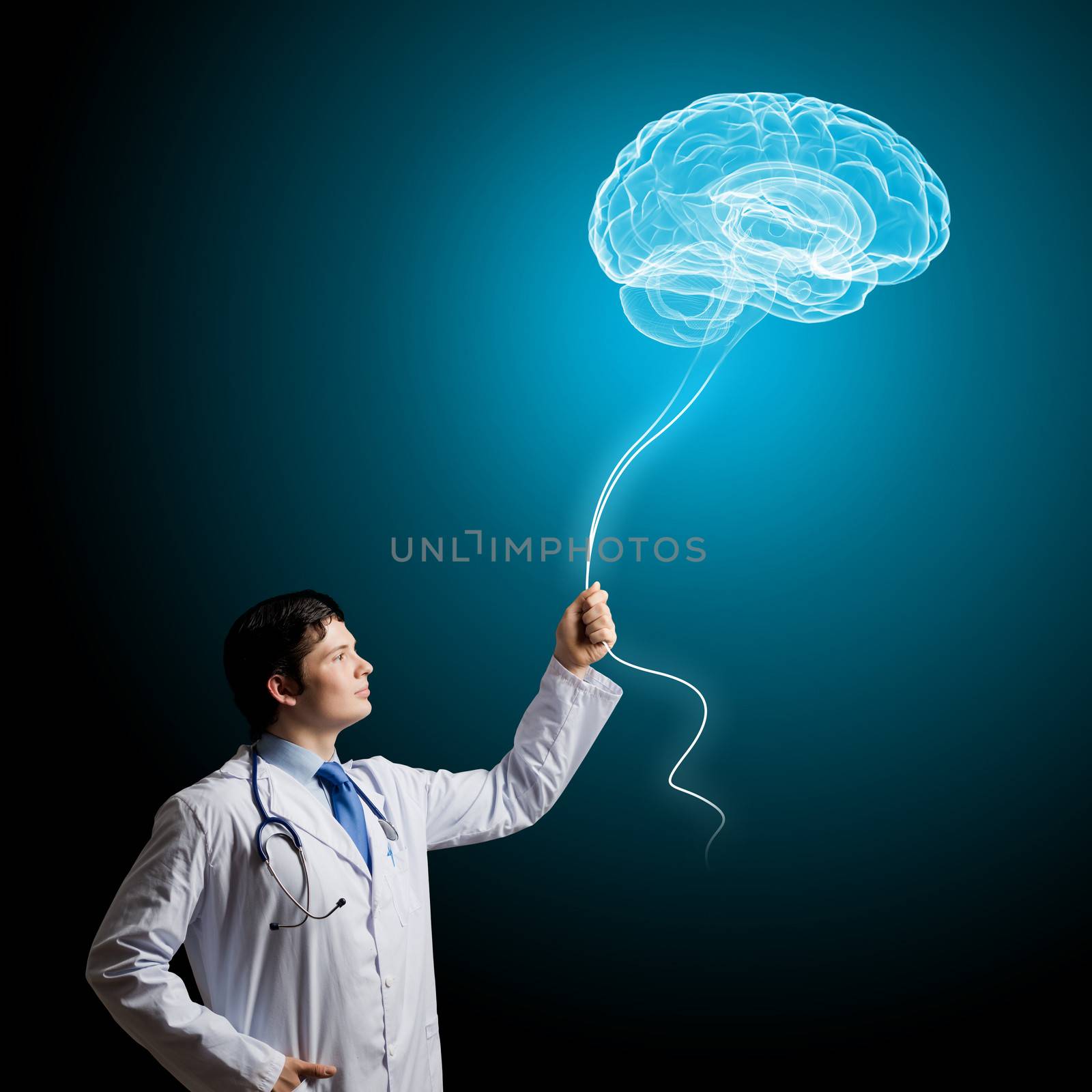 Image of young doctor neurologist against dark background