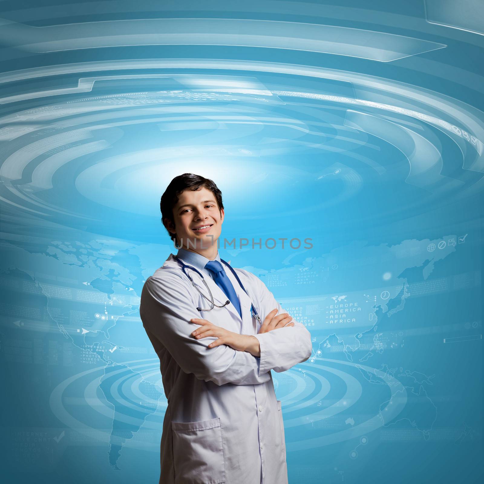 Male doctor thinking by sergey_nivens