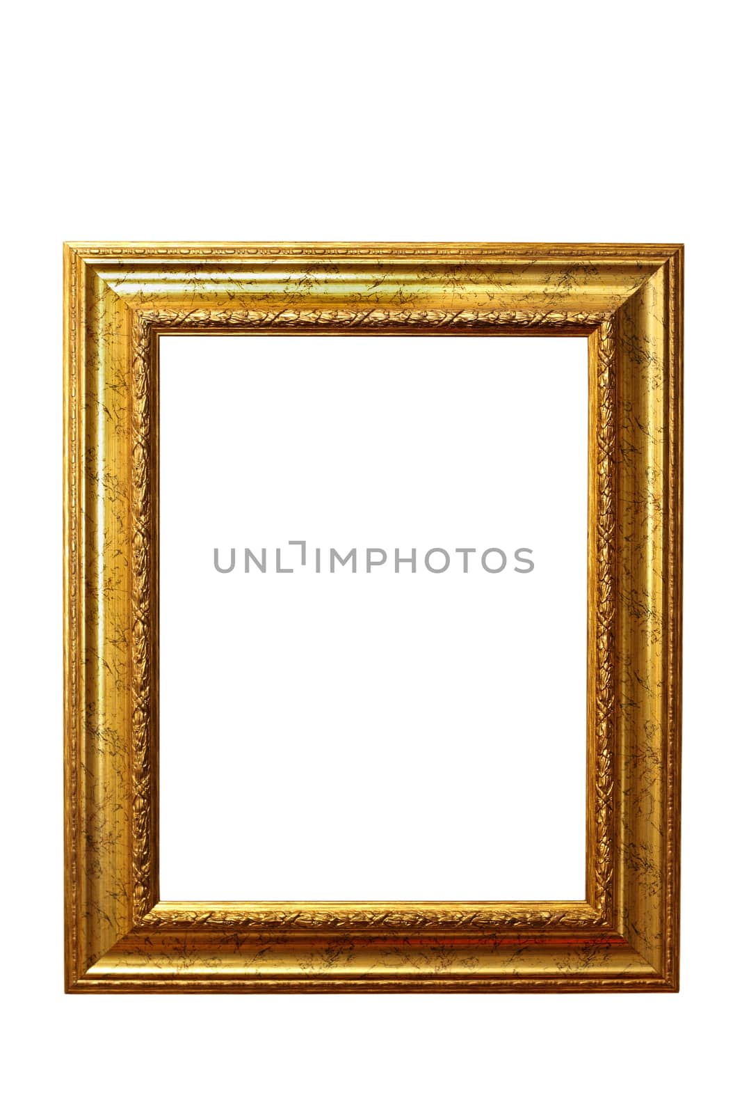 closeup of beautiful old wooden frame isolated over white background