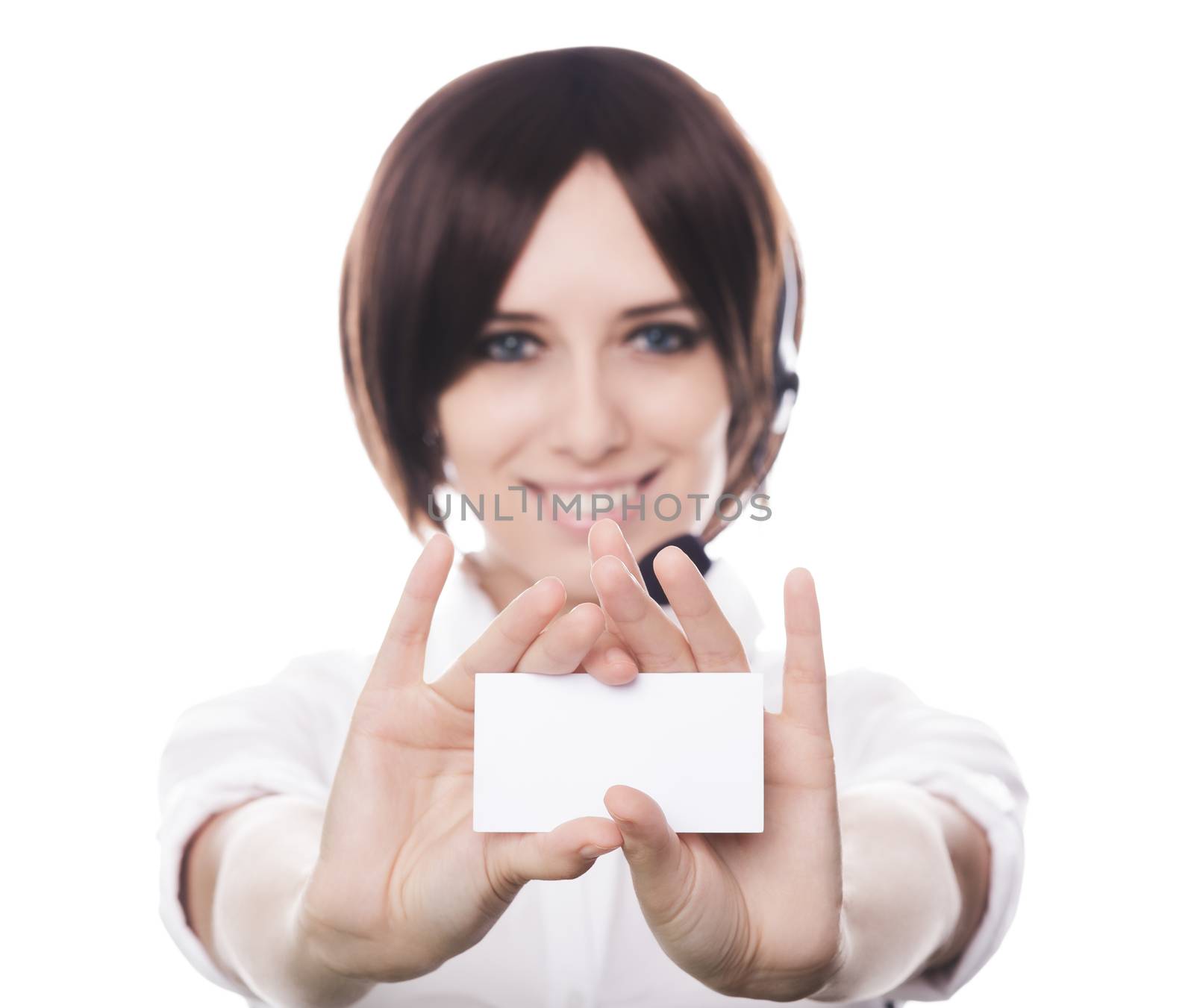 Call Center Girl Holding Card by NicoletaIonescu