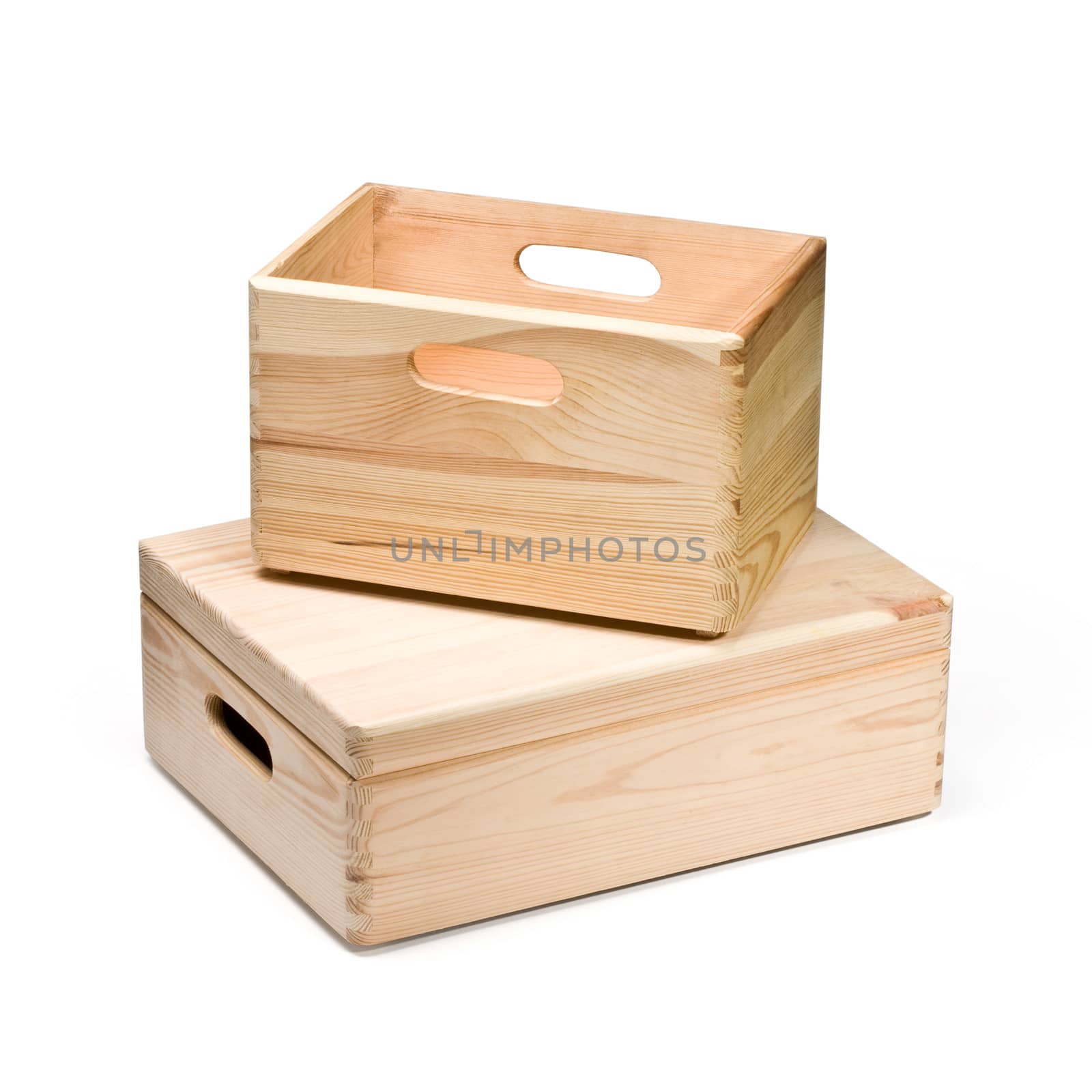 two empty wooden crate isolated on white with clipping path