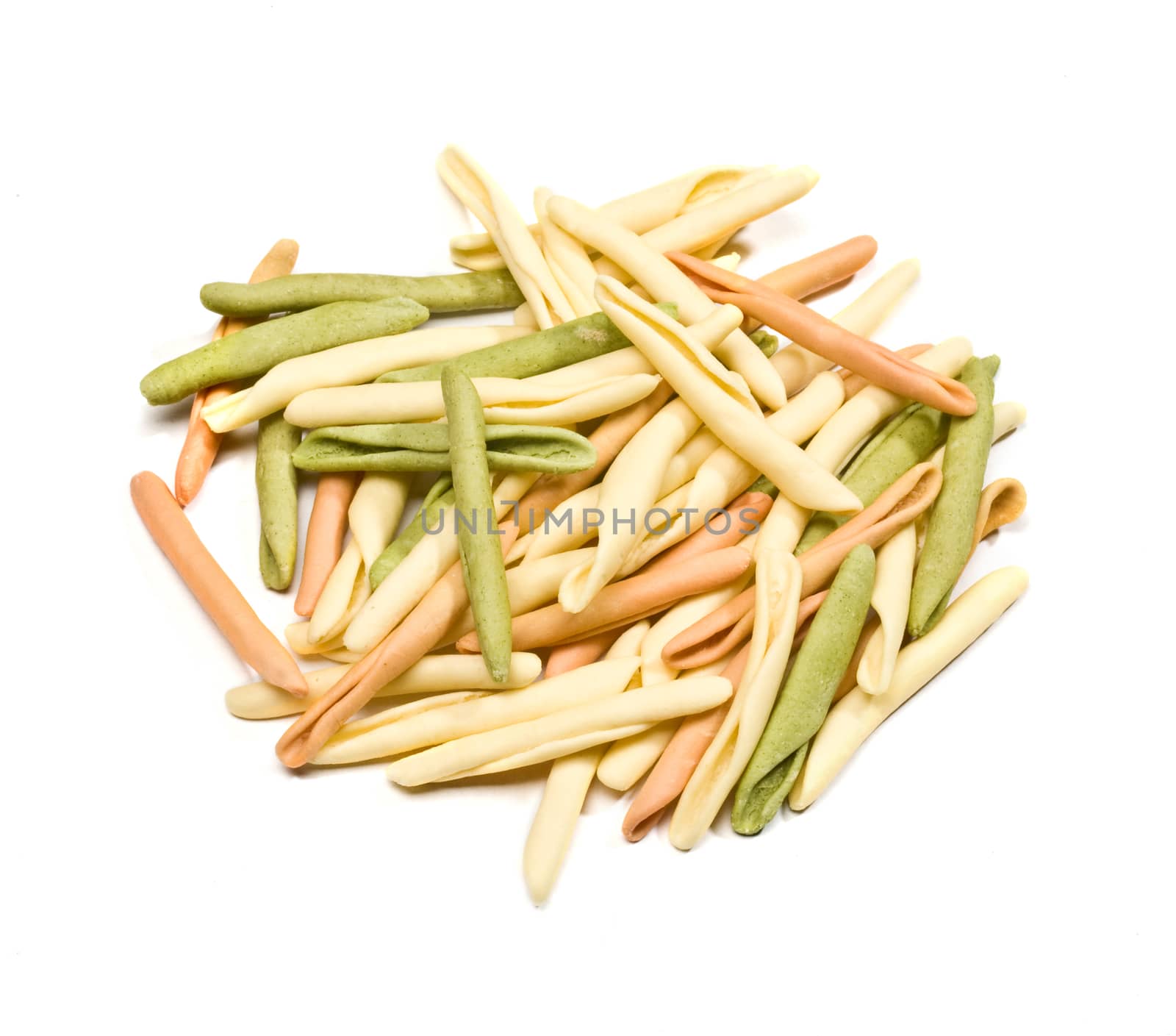 heap of pasta on white background