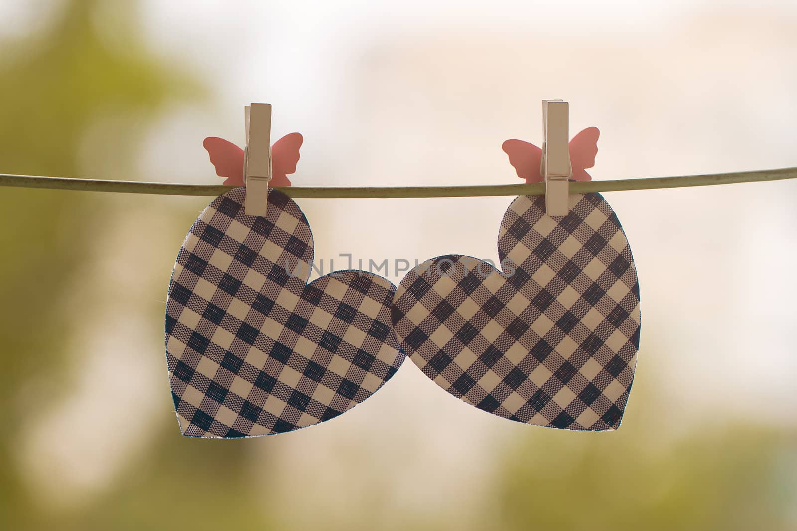 blue heart attached to a clothesline with pin