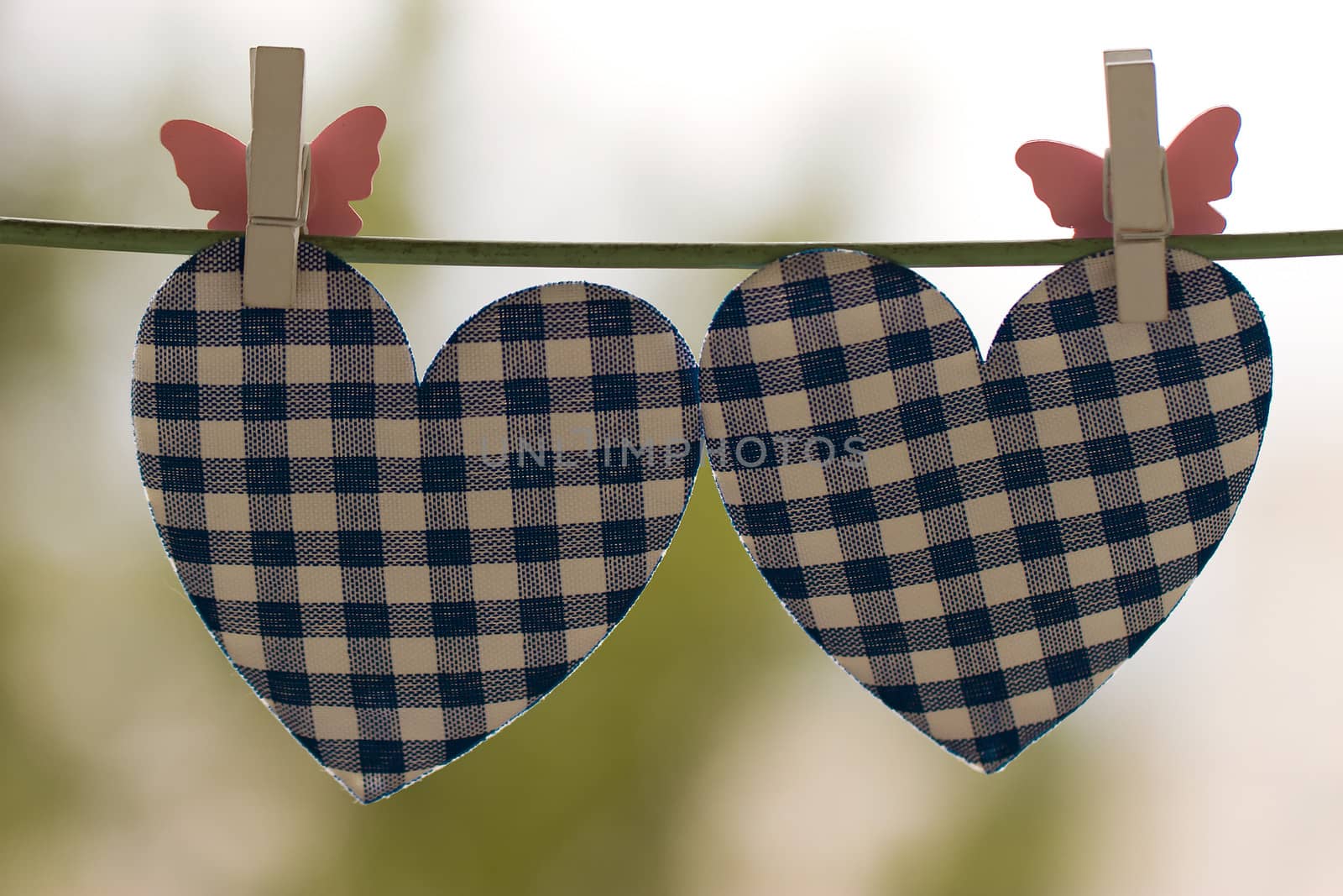 blue heart attached to a clothesline with pin