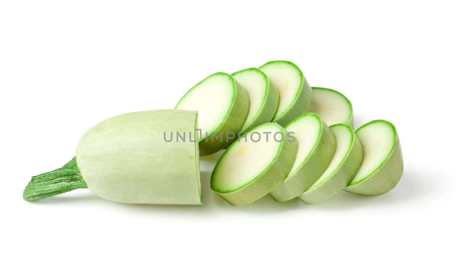 light green turkish zucchini's (Cucurbita pepo) on a white background with clipping path
