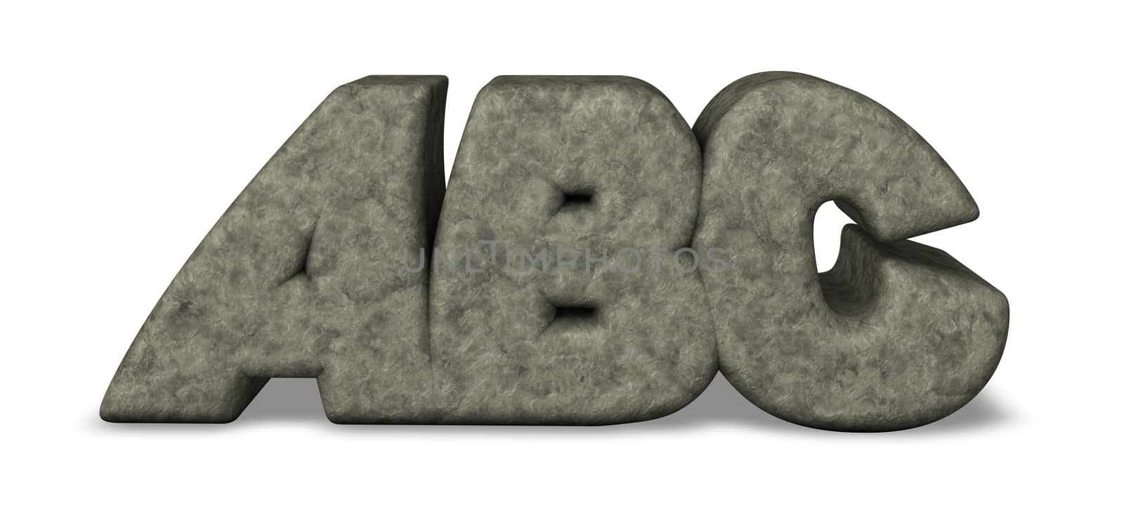 stone letters abc on white background - 3d illustration