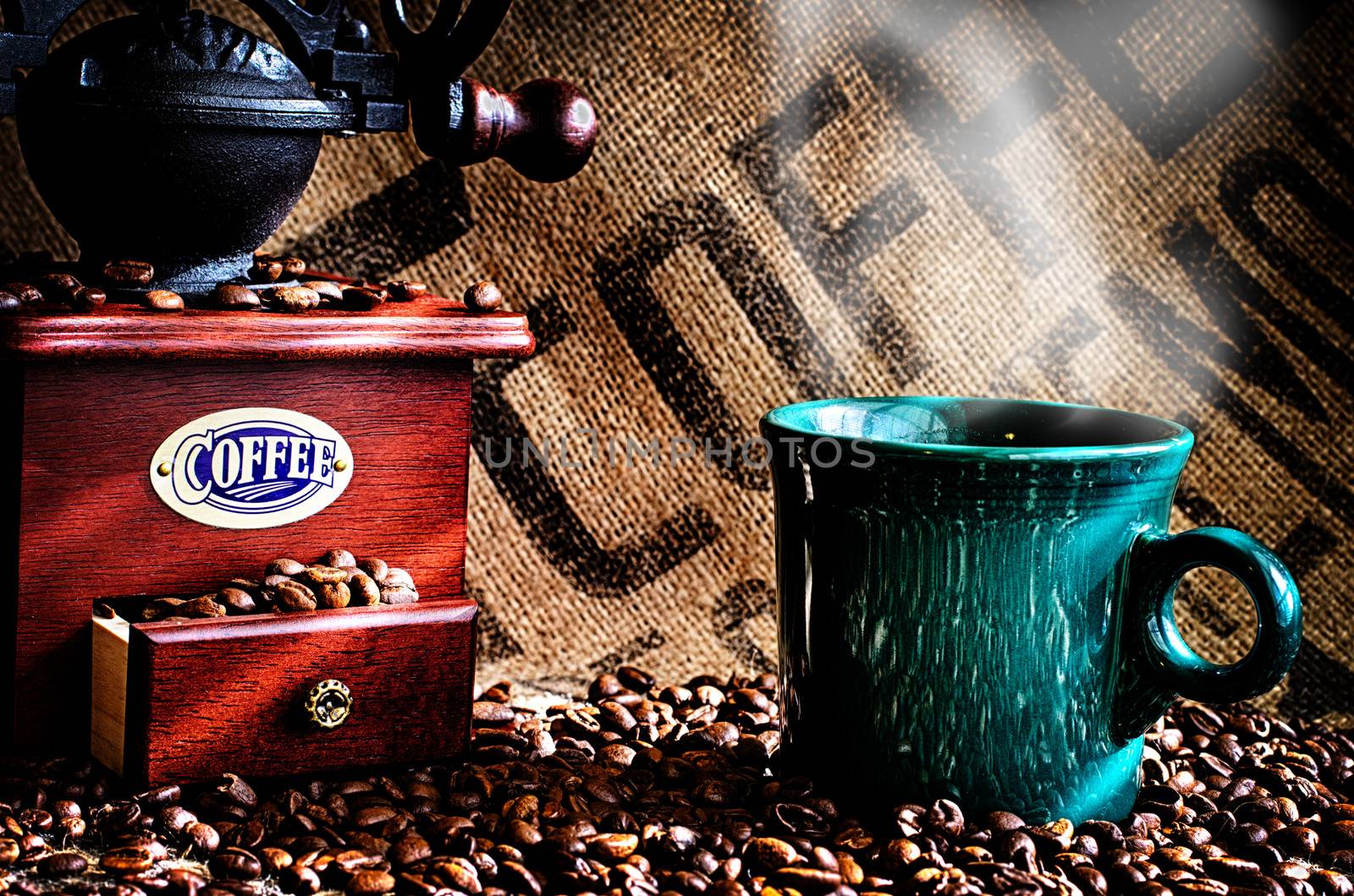 Coffee Beans and Grinder by dehooks