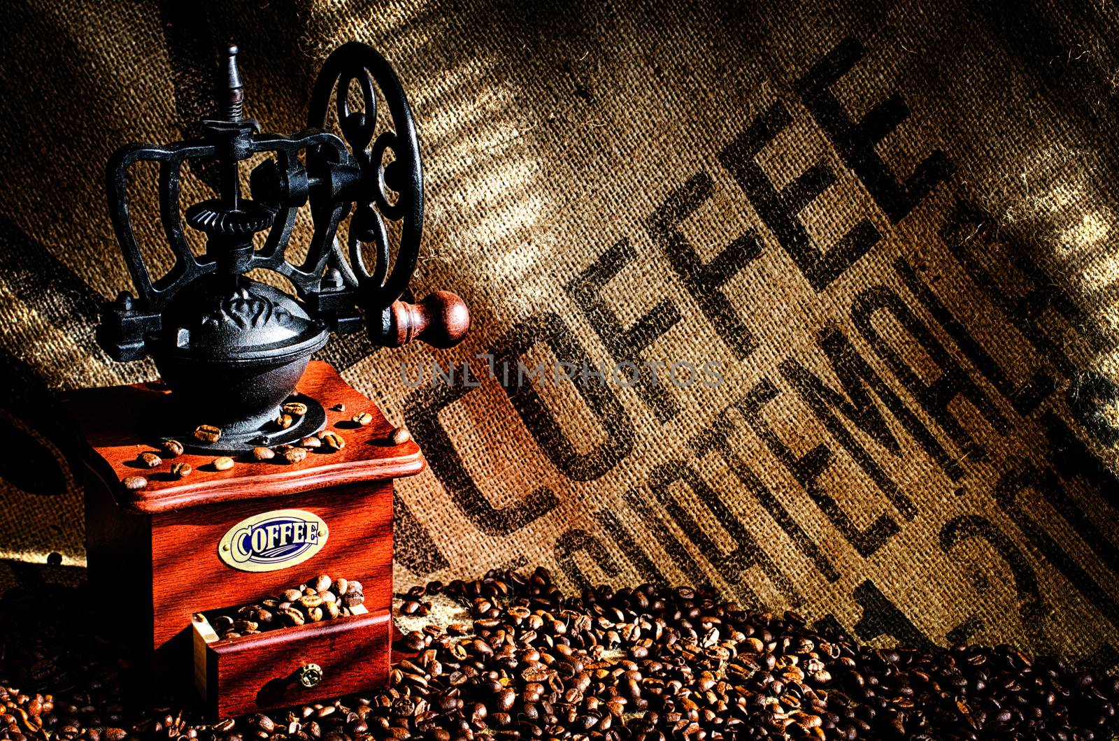 Coffee Beans and Grinder by dehooks