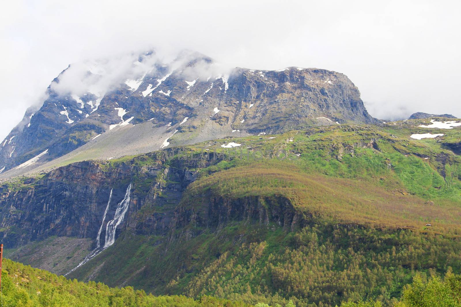 Beautiful landscape with mountains and waterfalls, Norway