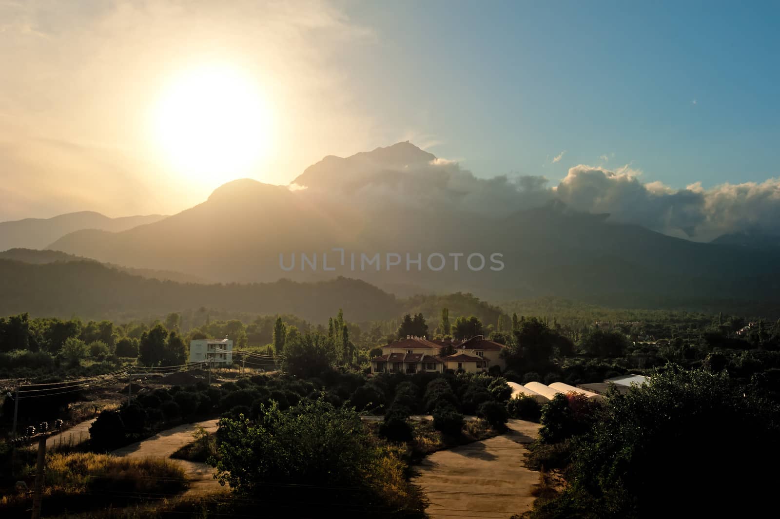 Sunset over the mountain Tahtalı in Turkey