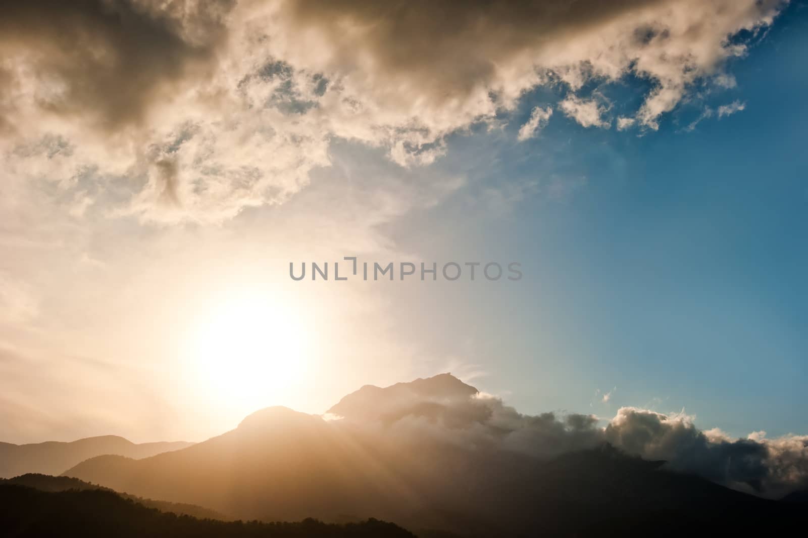 Sunset over the mountain and clouds Tahtalı, Turkey